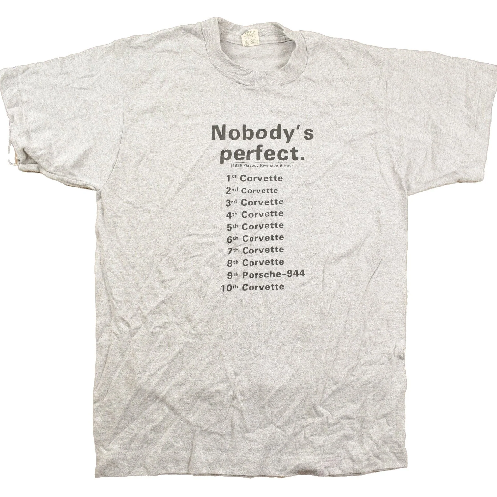 Vintage 1985 Nobody's Perfect Car Ranking Graphic T Shirt Men's XS