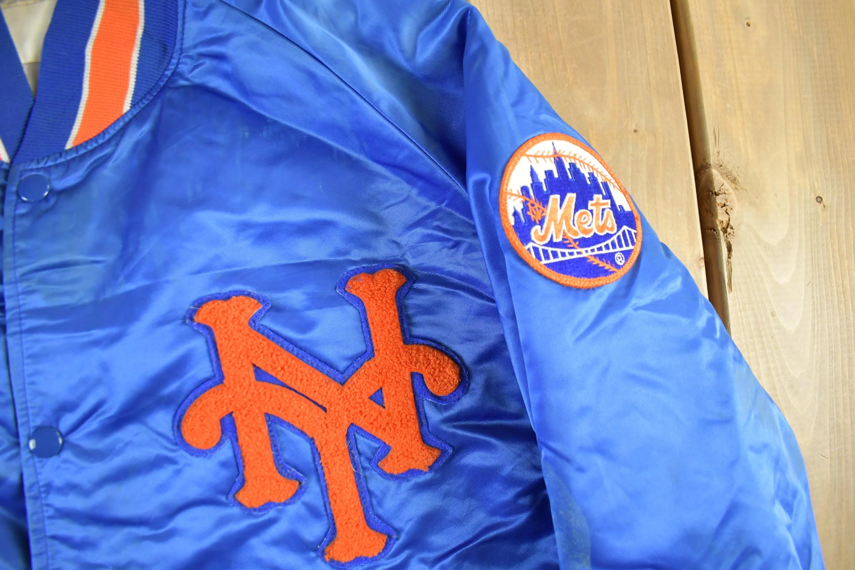 Vintage 1986 New York Mets MLB Satin Bomber Jacket Men's Medium - Image 3
