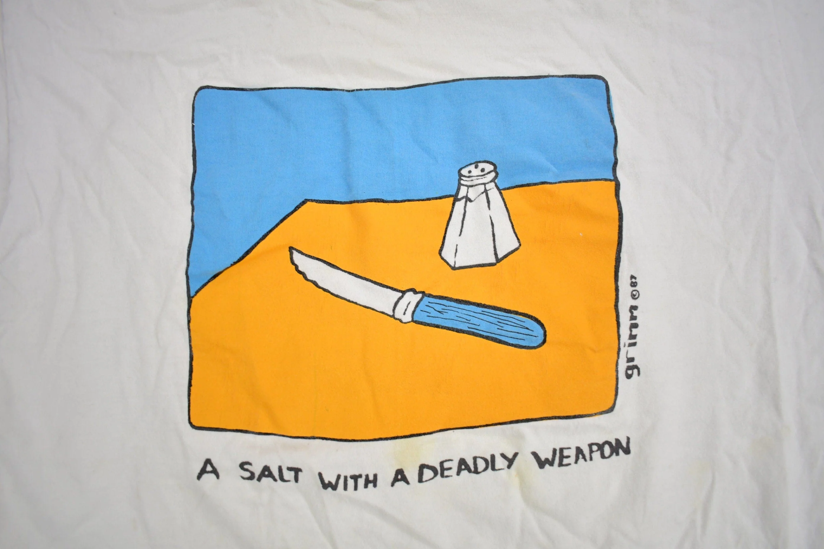 Vintage 1987 " A Salt With A Deadly Weapon" Funny Graphic T Shirt Men's Large - Image 3