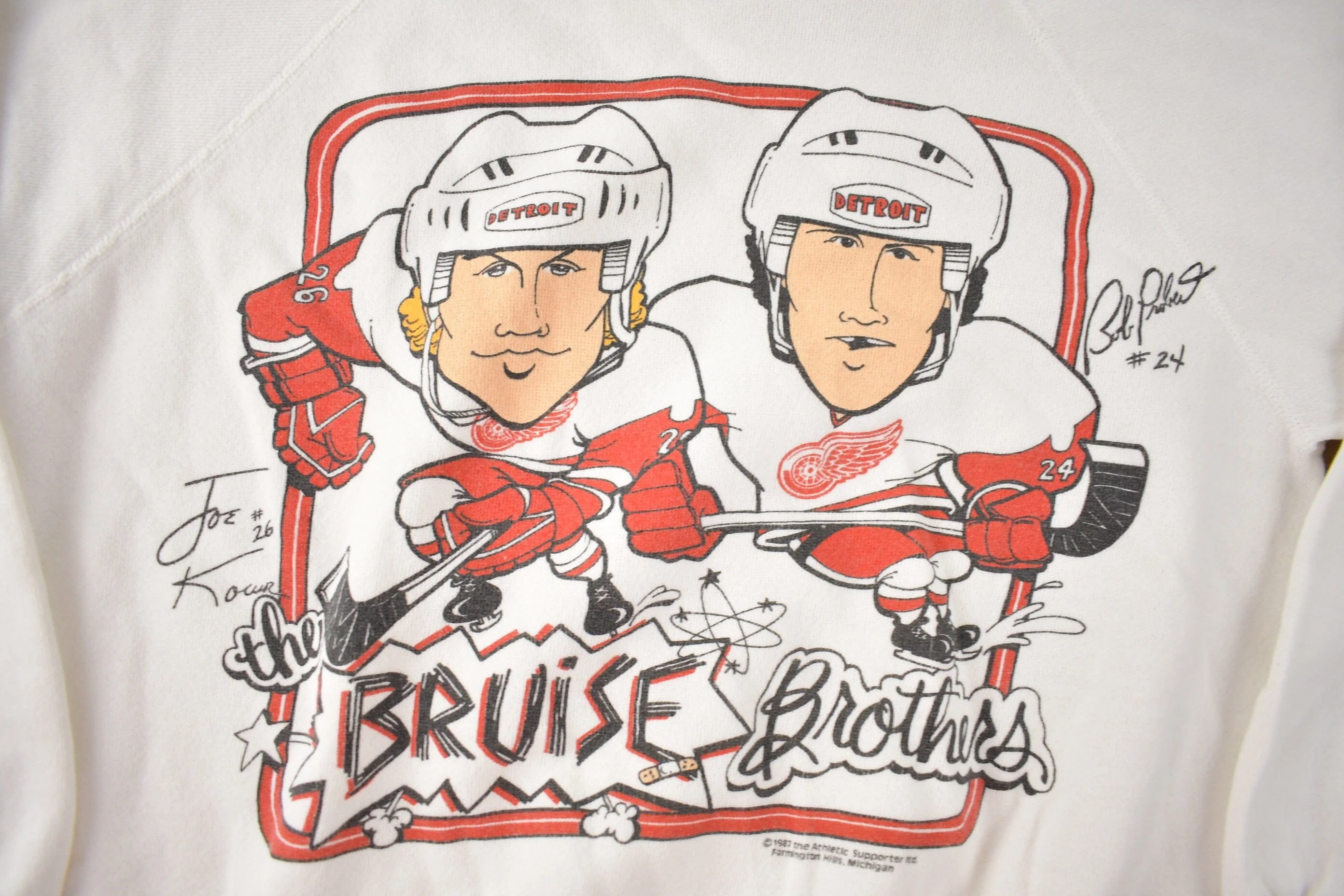 Vintage 1987 Detroit Red WIngs Bruise Brothers NHL Hockey Crewneck Sweatshirt Men's Small - Image 3