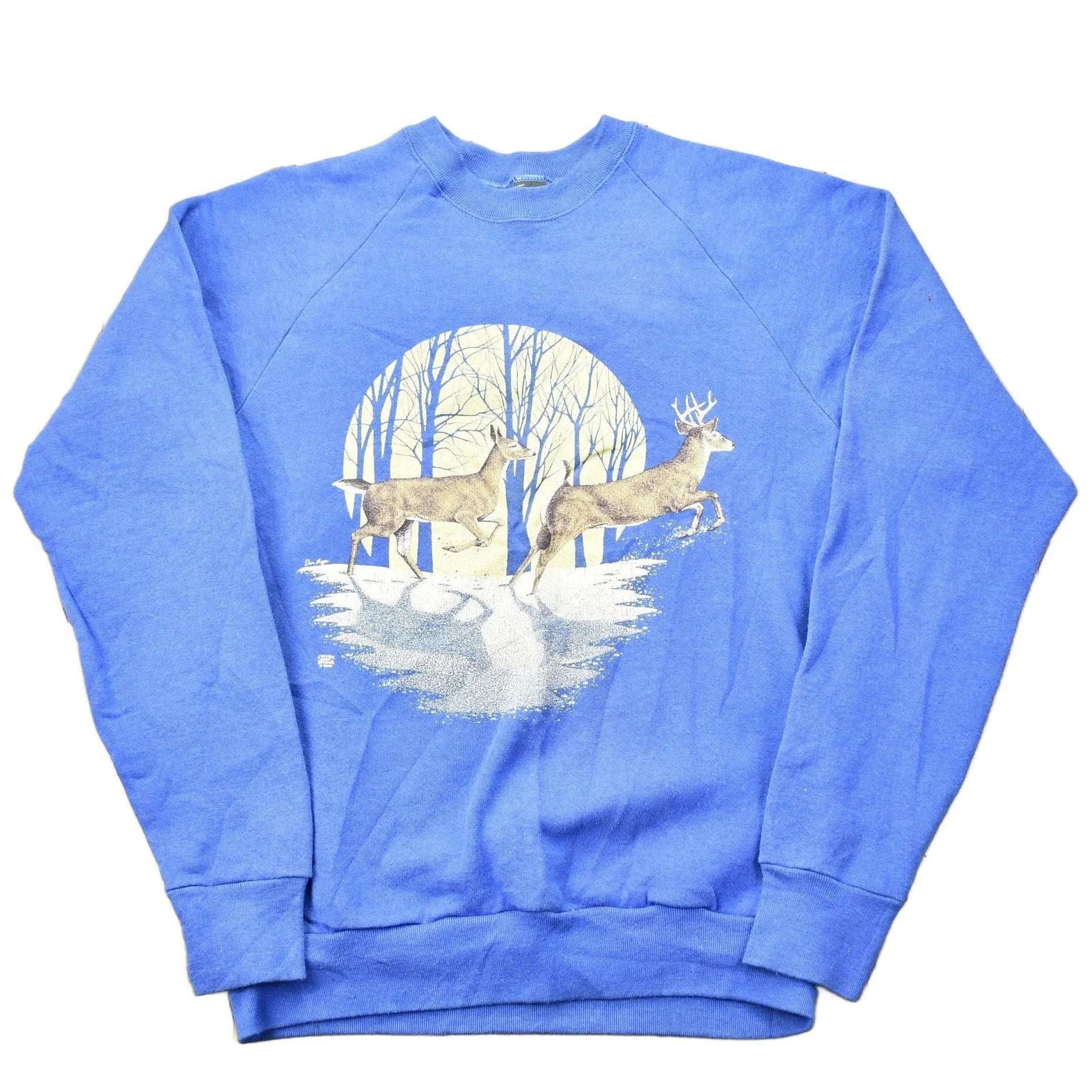 Vintage 1988 Deer Graphic Raglan Crewneck Sweater Men's MMen's Medium