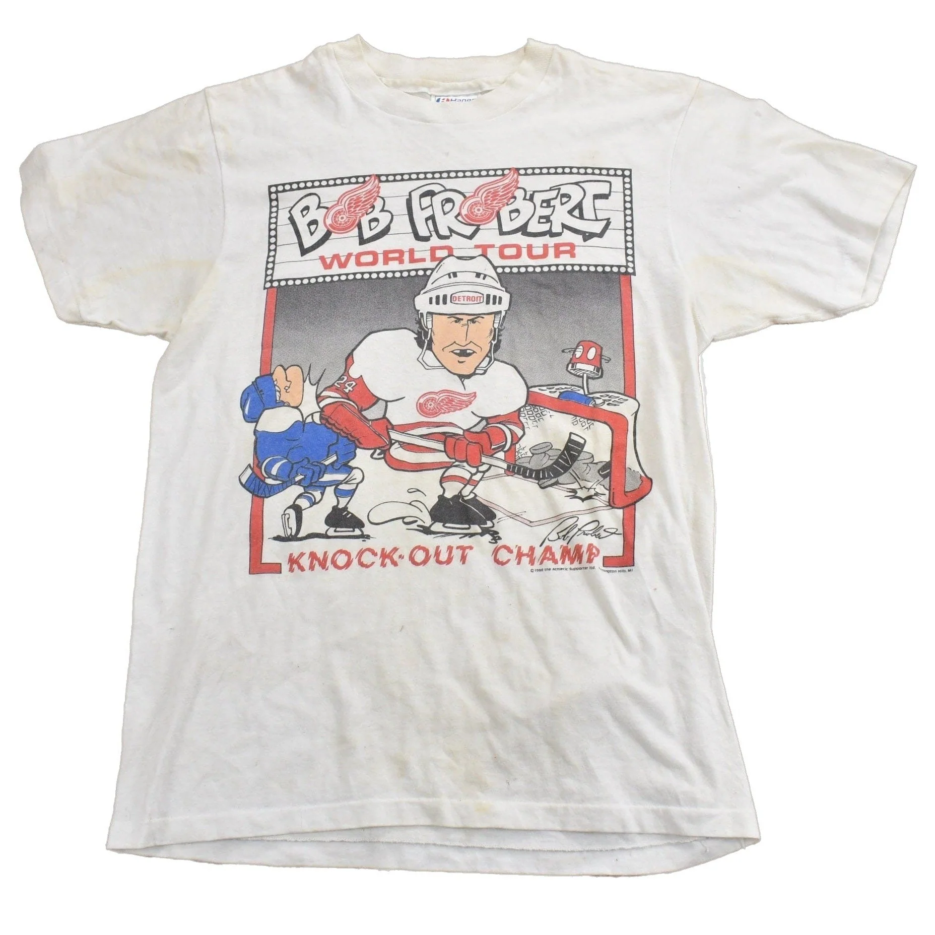 Vintage 1988 Detroit Red Wings Bob Probert Knock Out Champ T-Shirt Men's Small