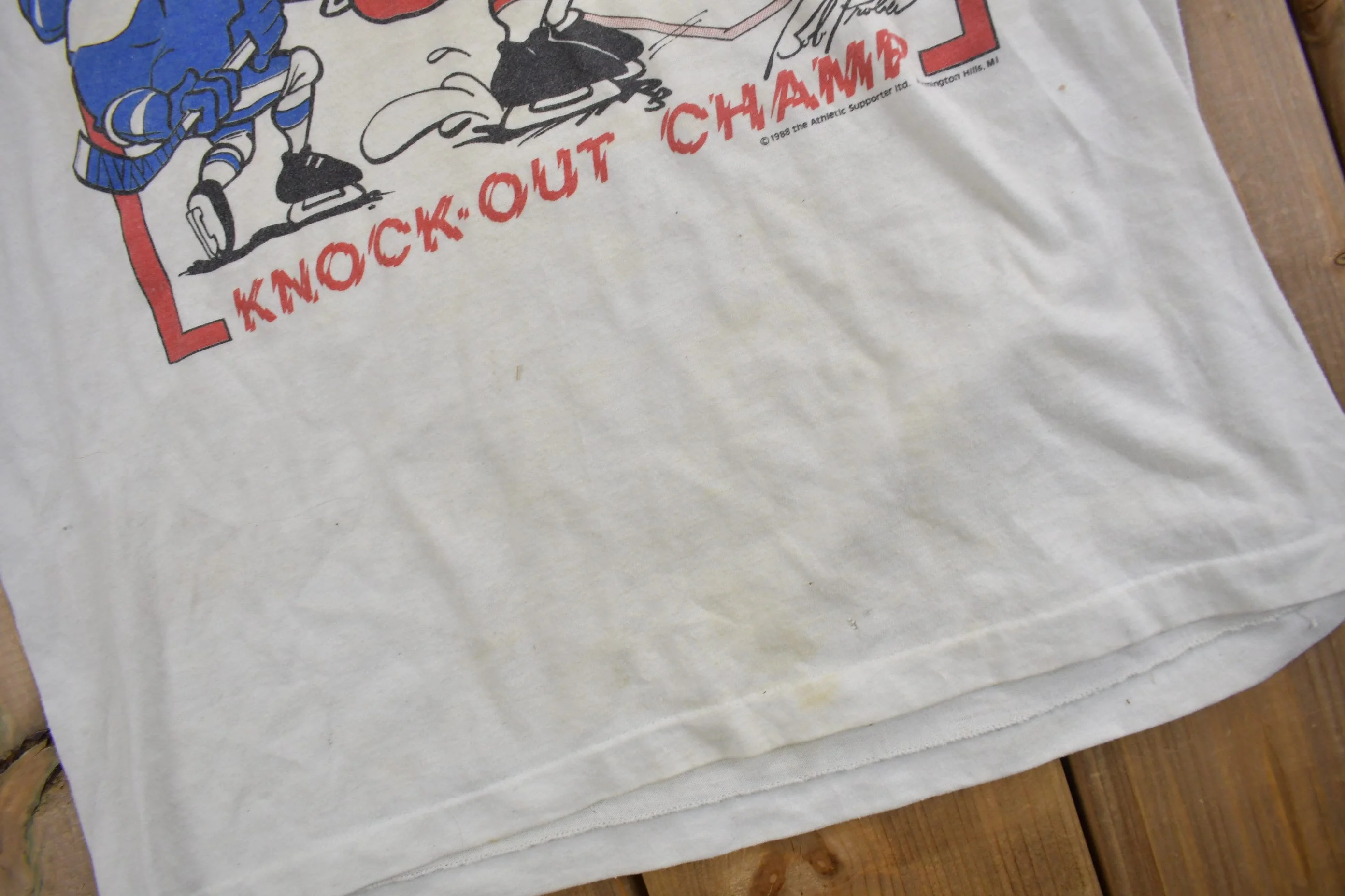 Vintage 1988 Detroit Red Wings Bob Probert Knock Out Champ T-Shirt Men's Small - Image 4