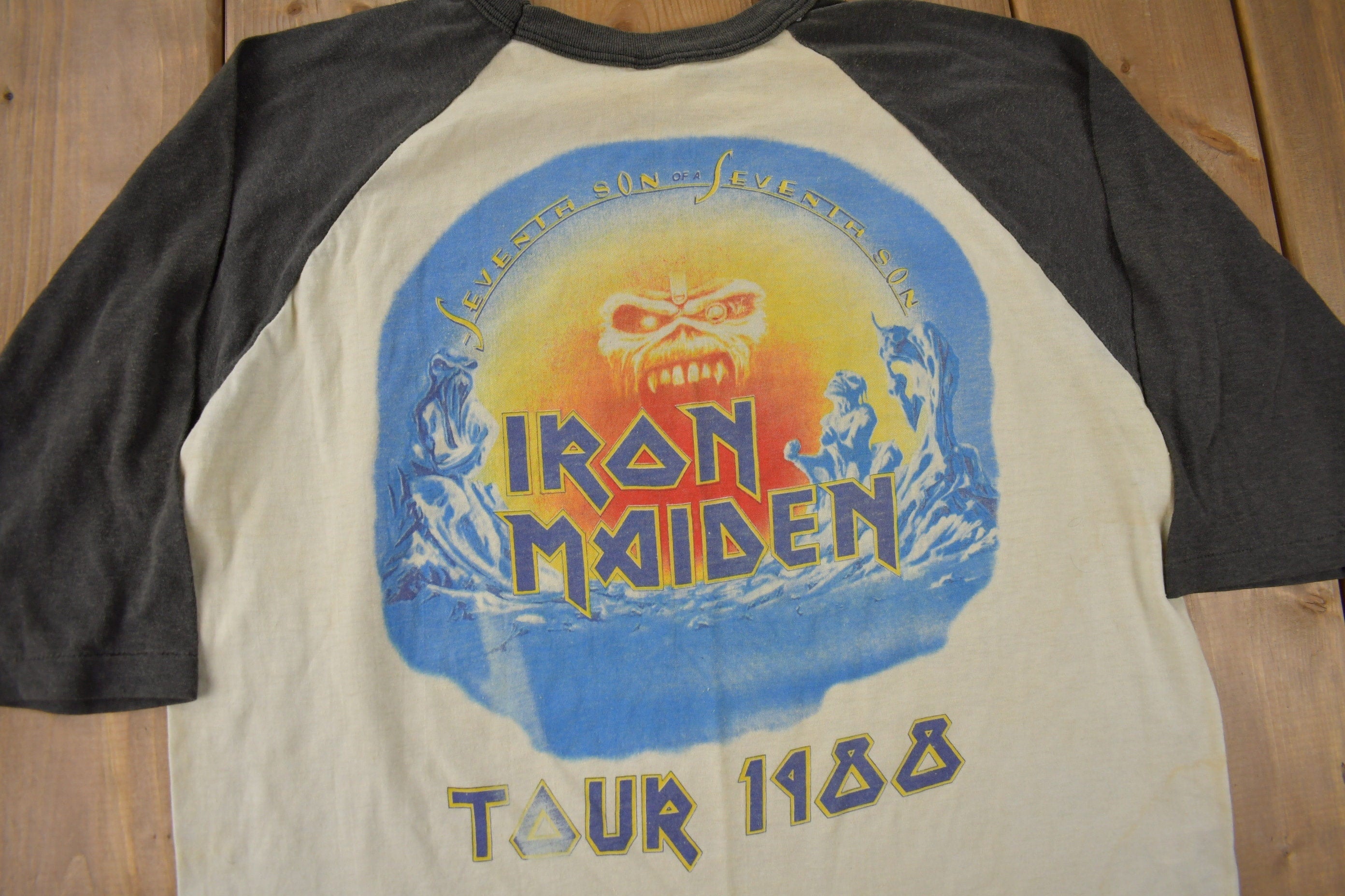 Vintage 1988 Iron Maiden Seventh Son Of A Seventh Son Raglan Band Tee Made In USA - Image 4