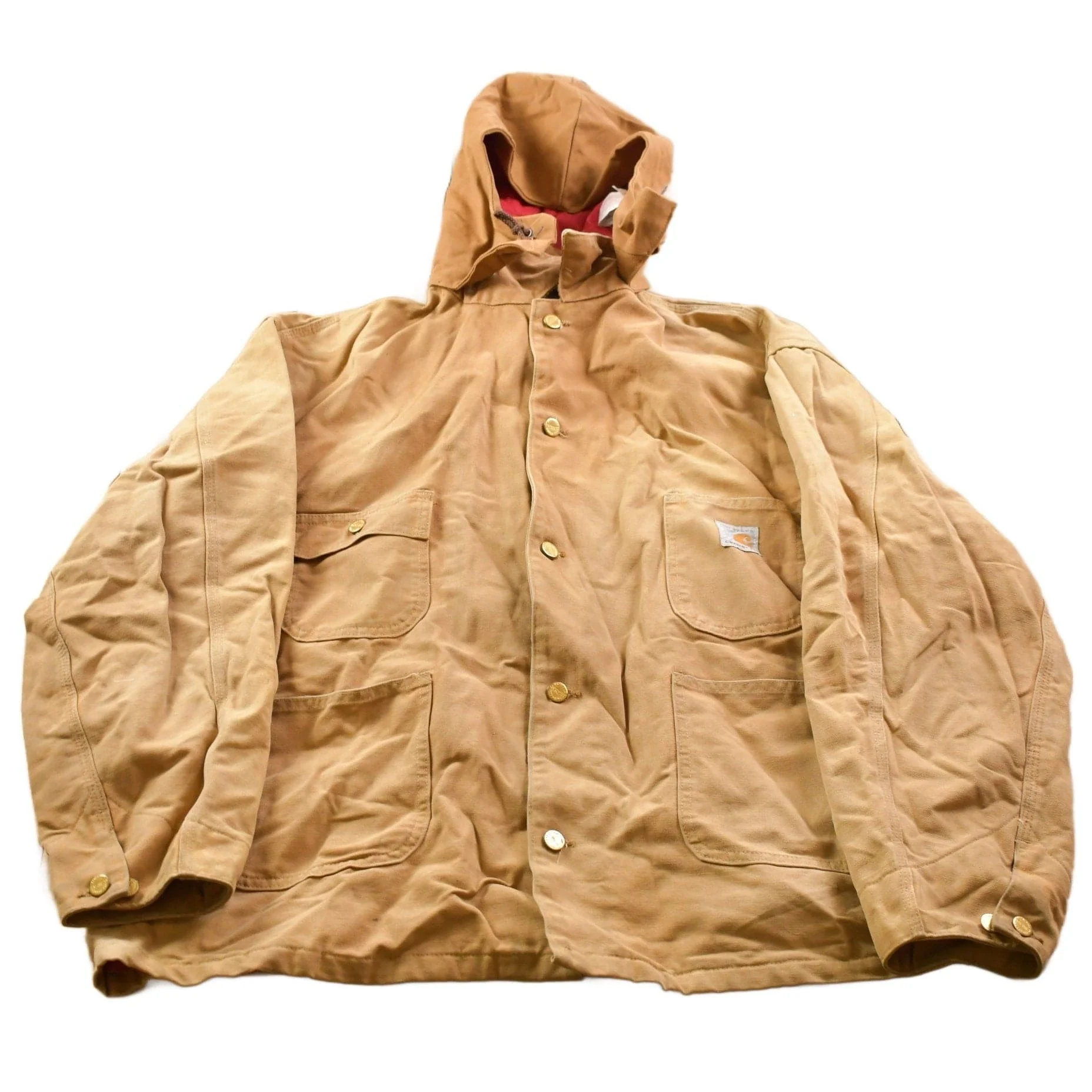 Vintage 1989 Carhartt 100 Years Red Quilt Lined Traditional Coat Hooded Men's 2XL