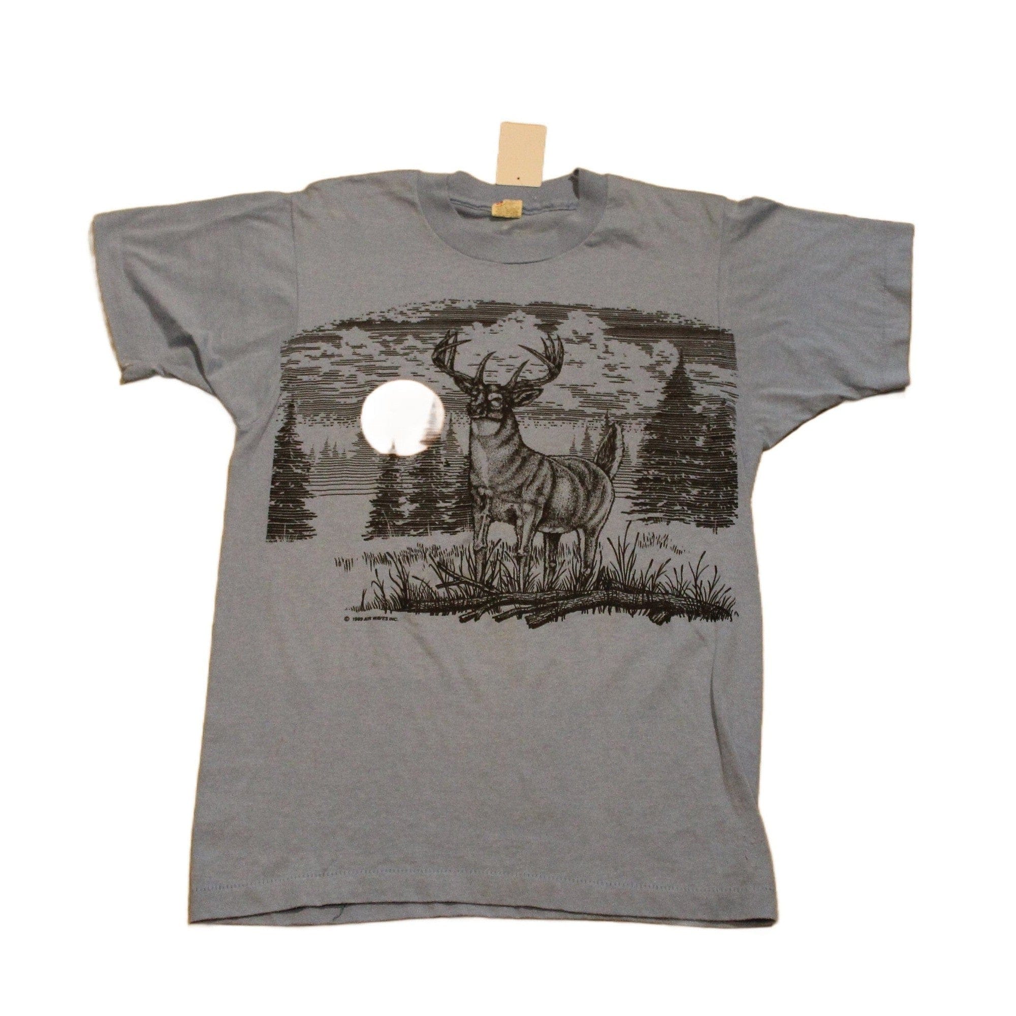Vintage 1989 Deer Theme Graphic T Shirt Men's S - Image 2