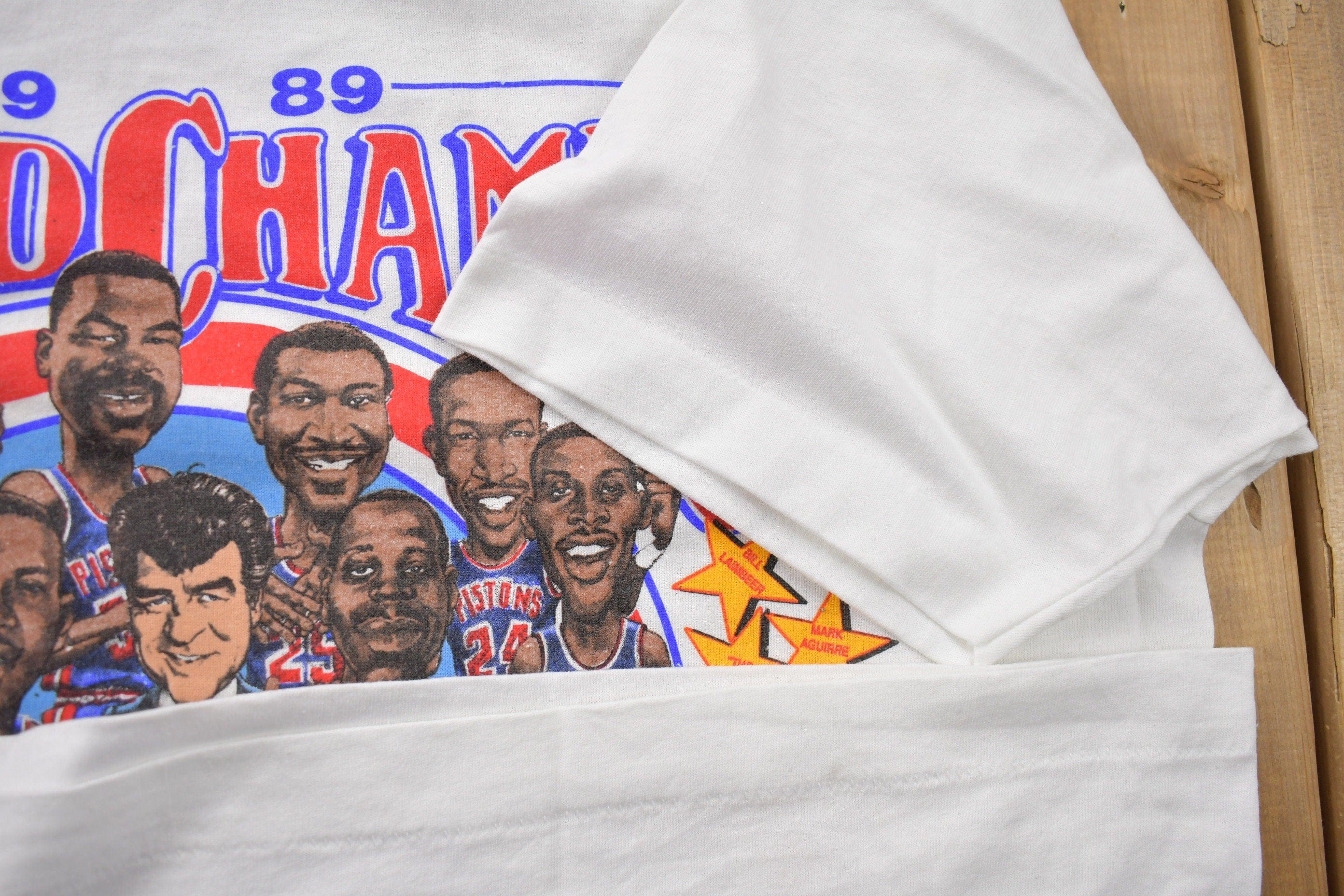 Vintage 1989 Detroit Pistons NBA World Champs Big Head Graphic T-Shirt Men's Large - Image 5