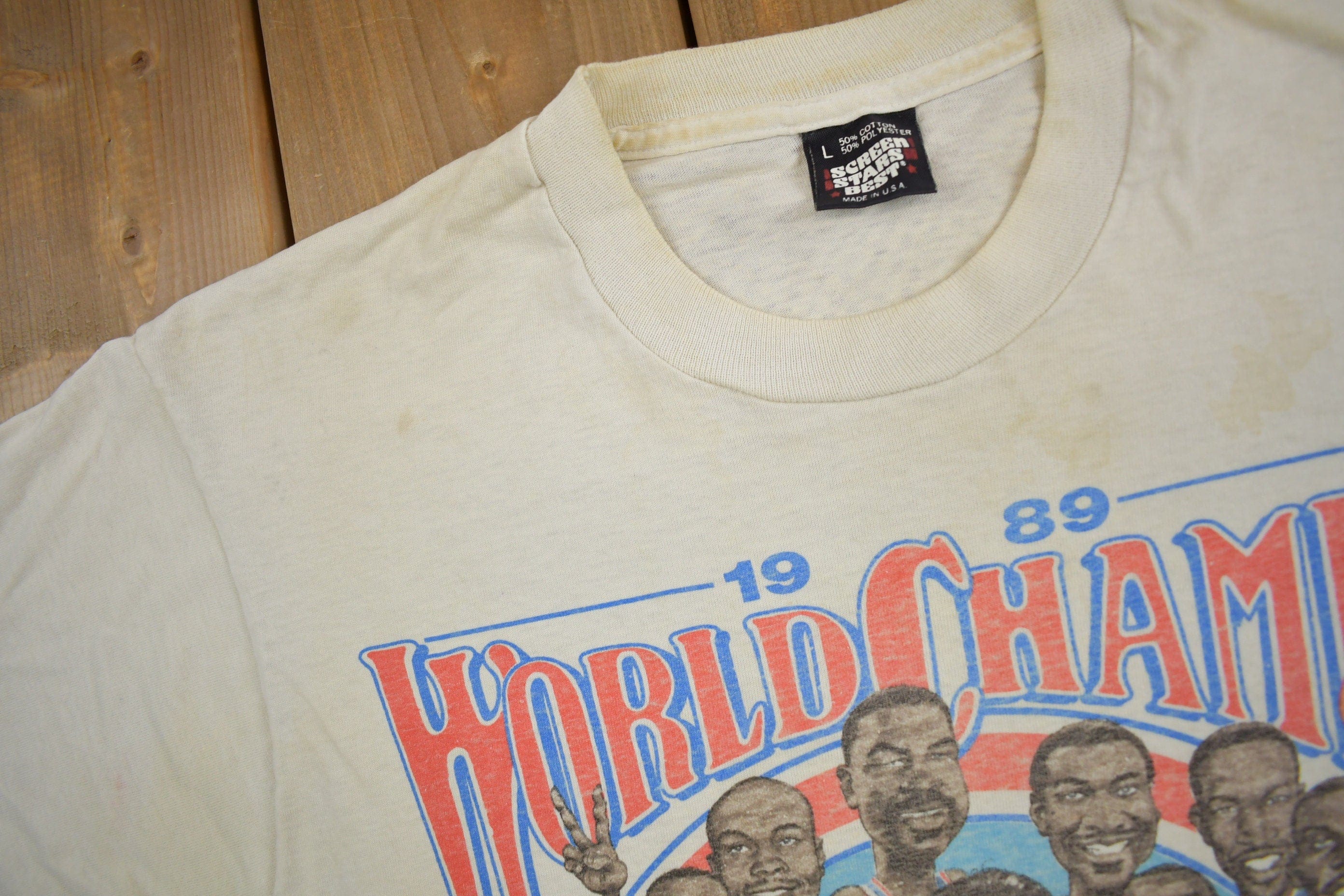 Vintage 1989 Detroit Pistons NBA World Champs Graphic T-Shirt Men's Large - Image 6