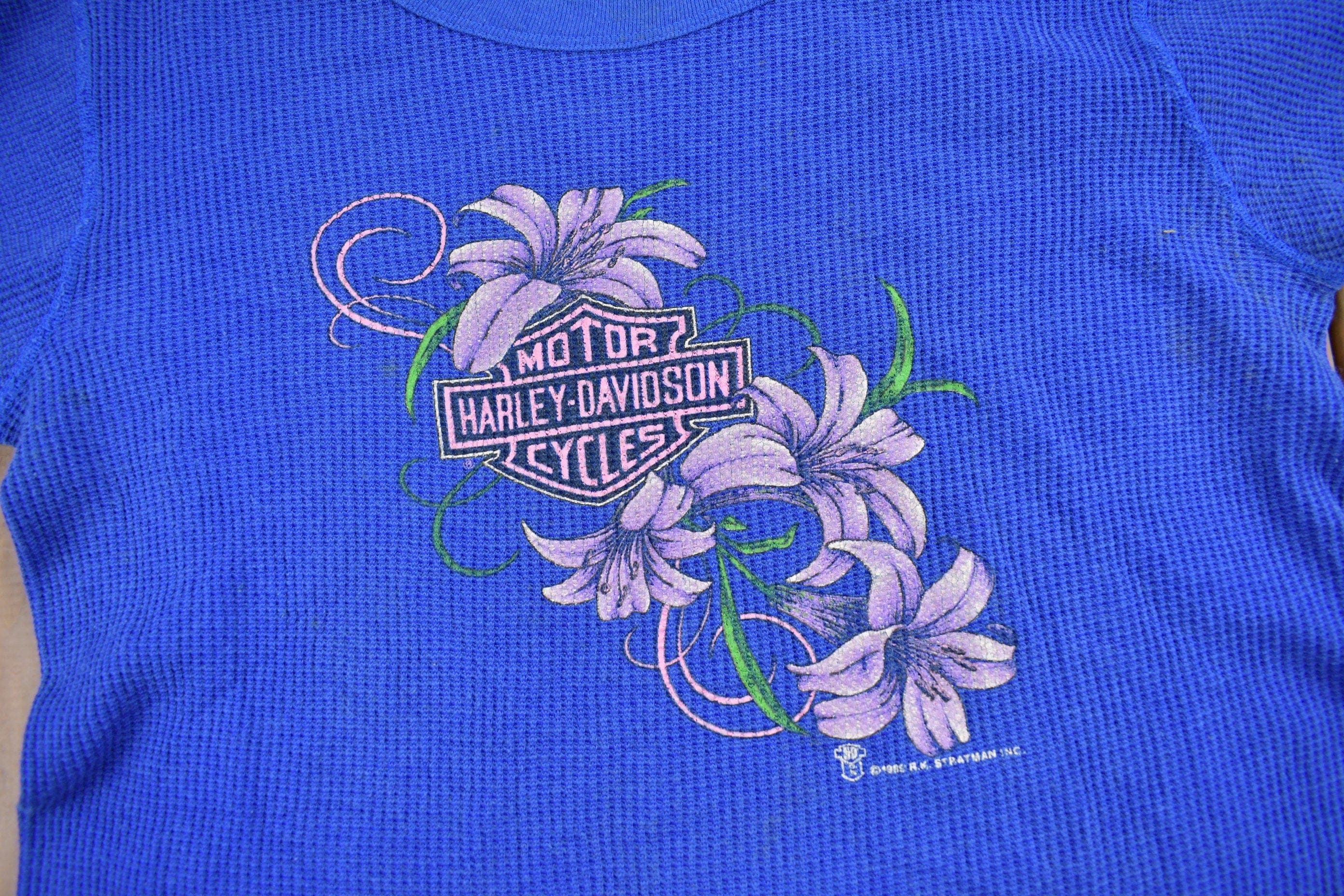 Vintage 1989 Texan Harley Davidson Conroe Texas Long Sleeve Thermal Shirt Men's XS - Image 3