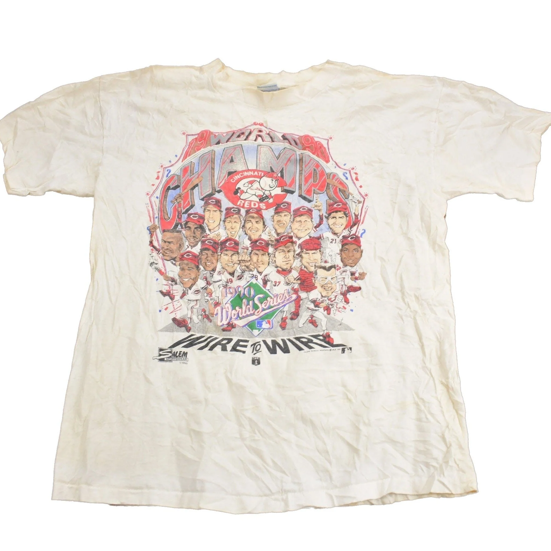 Vintage 1990 Cincinnati Reds Big Head World Series MLB Graphic T-Shirt Men's Medium