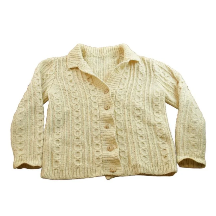 Vintage 1990s 100% Wool Cable Knit Cardigan Sweater Women's M