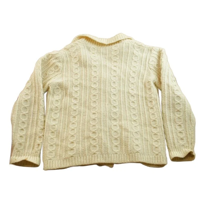 Vintage 1990s 100% Wool Cable Knit Cardigan Sweater Women's M - Image 2