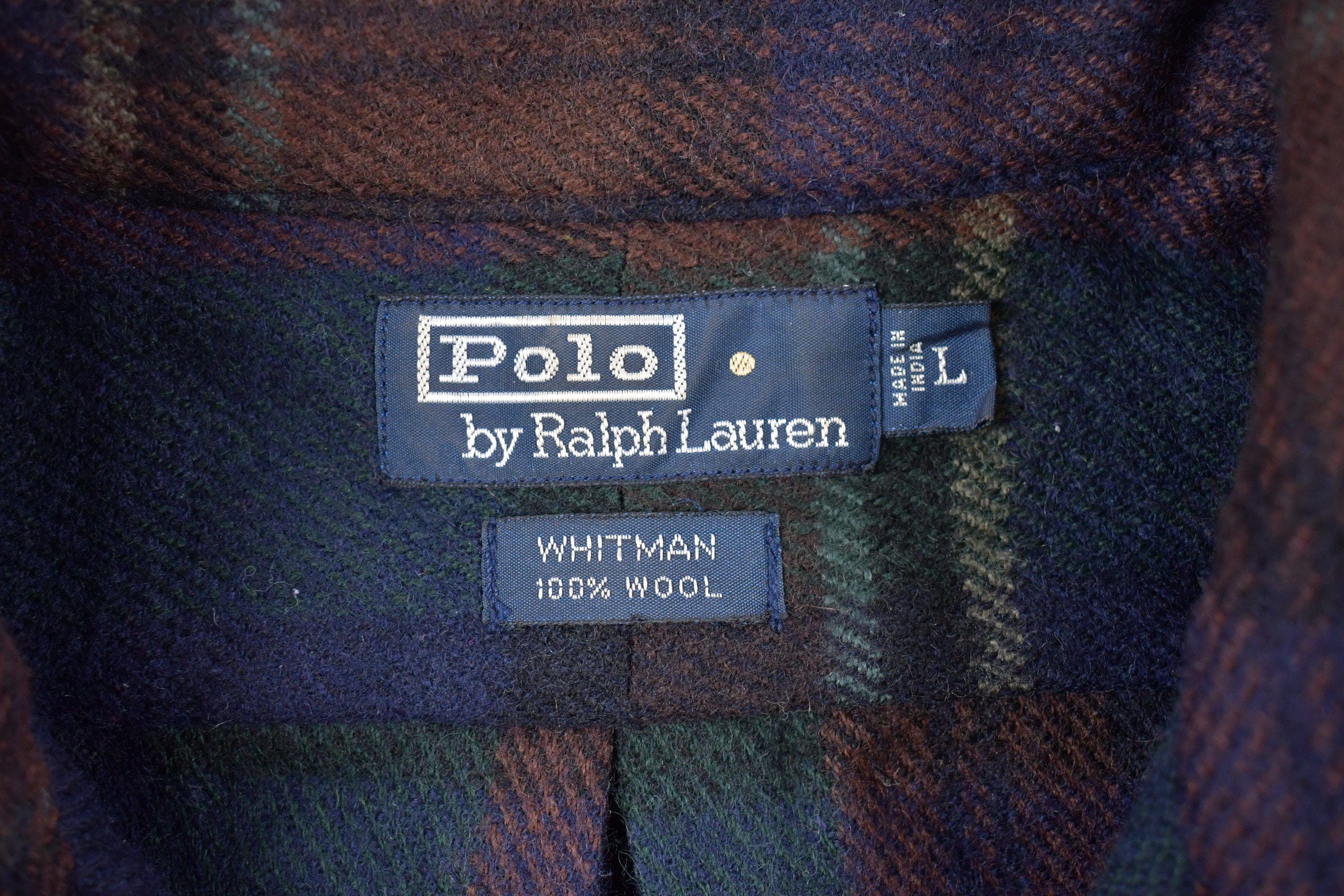 Vintage 1990s 100% Wool Polo Ralph Lauren Plaid Button Up Shirt Men's Large - Image 3