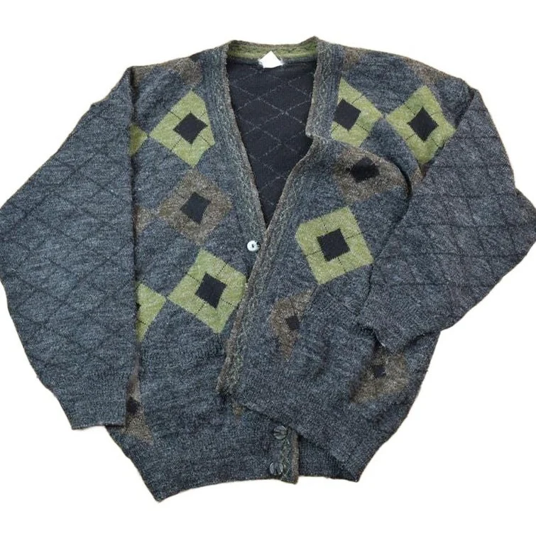 Vintage 1990s 15 Button 100% Wool Knit Sweater Men's XL