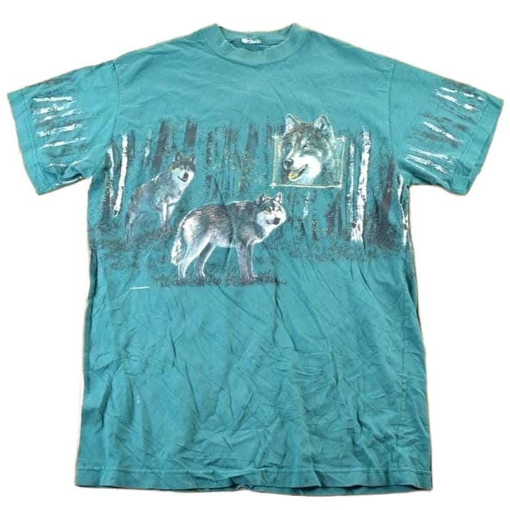 Vintage 1990s 2 Wolves All Over Print Outdoors T-Shirt Men's XL