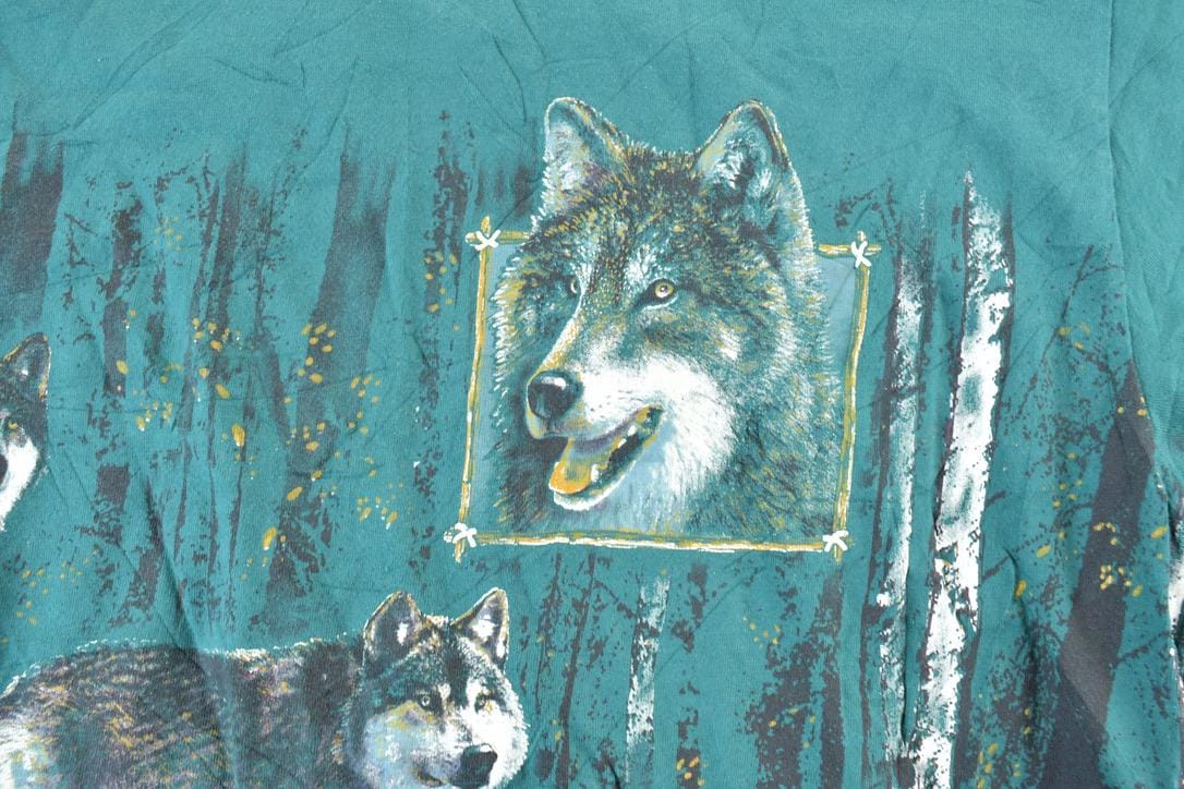 Vintage 1990s 2 Wolves All Over Print Outdoors T-Shirt Men's XL - Image 3