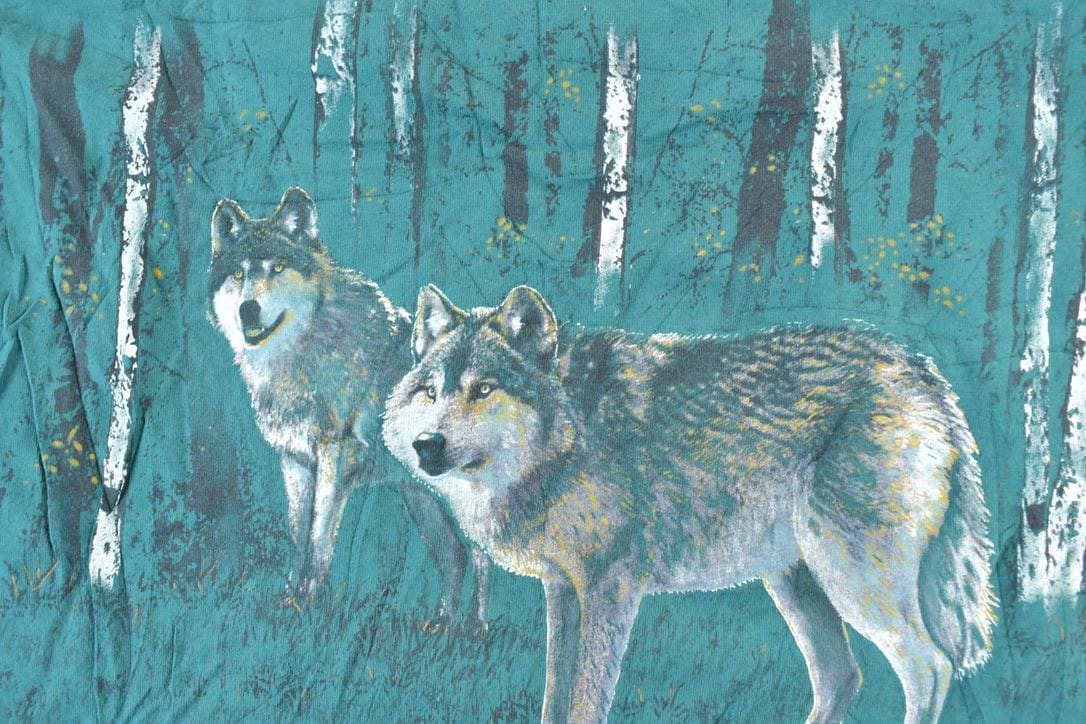 Vintage 1990s 2 Wolves All Over Print Outdoors T-Shirt Men's XL - Image 4