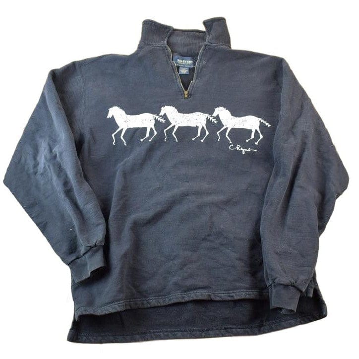 Vintage 1990s 3 Horse Quarter Zip Mock Neck Outdoorsman Sweatshirt Men's Large