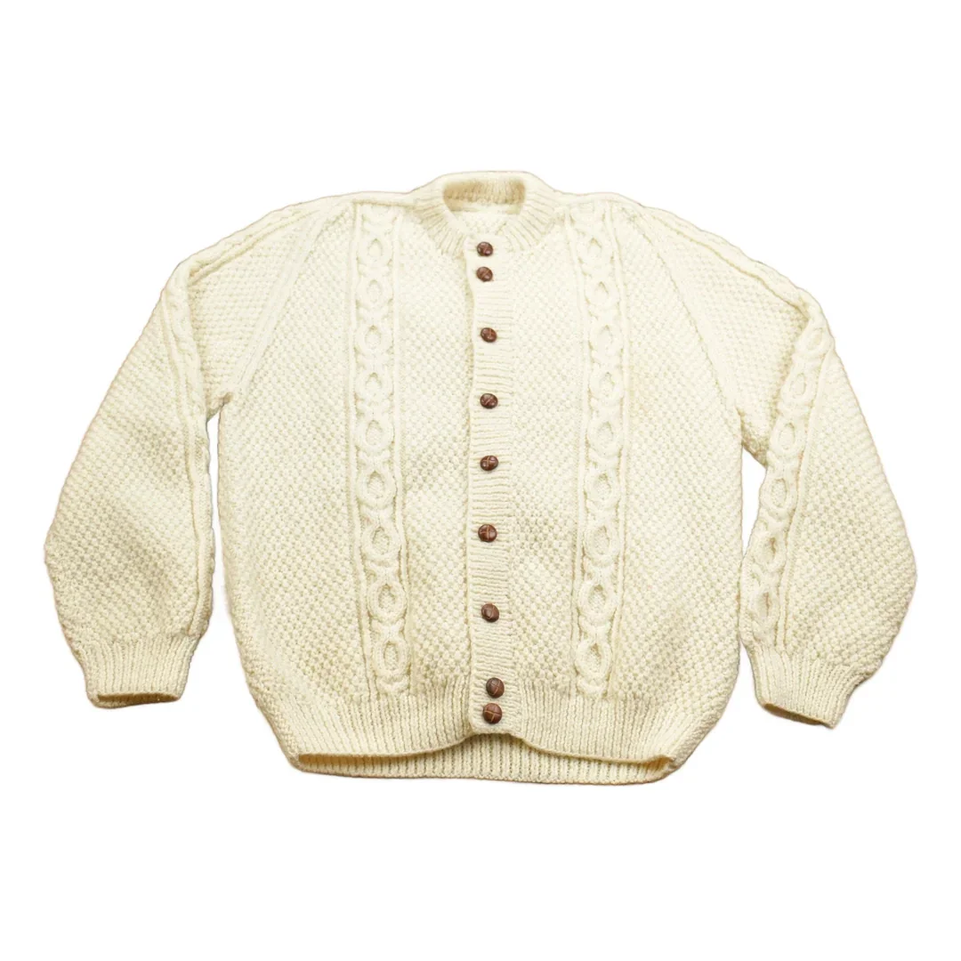 Vintage 1990s 3D Cable Knit Button Up Wool Sweater Women's M