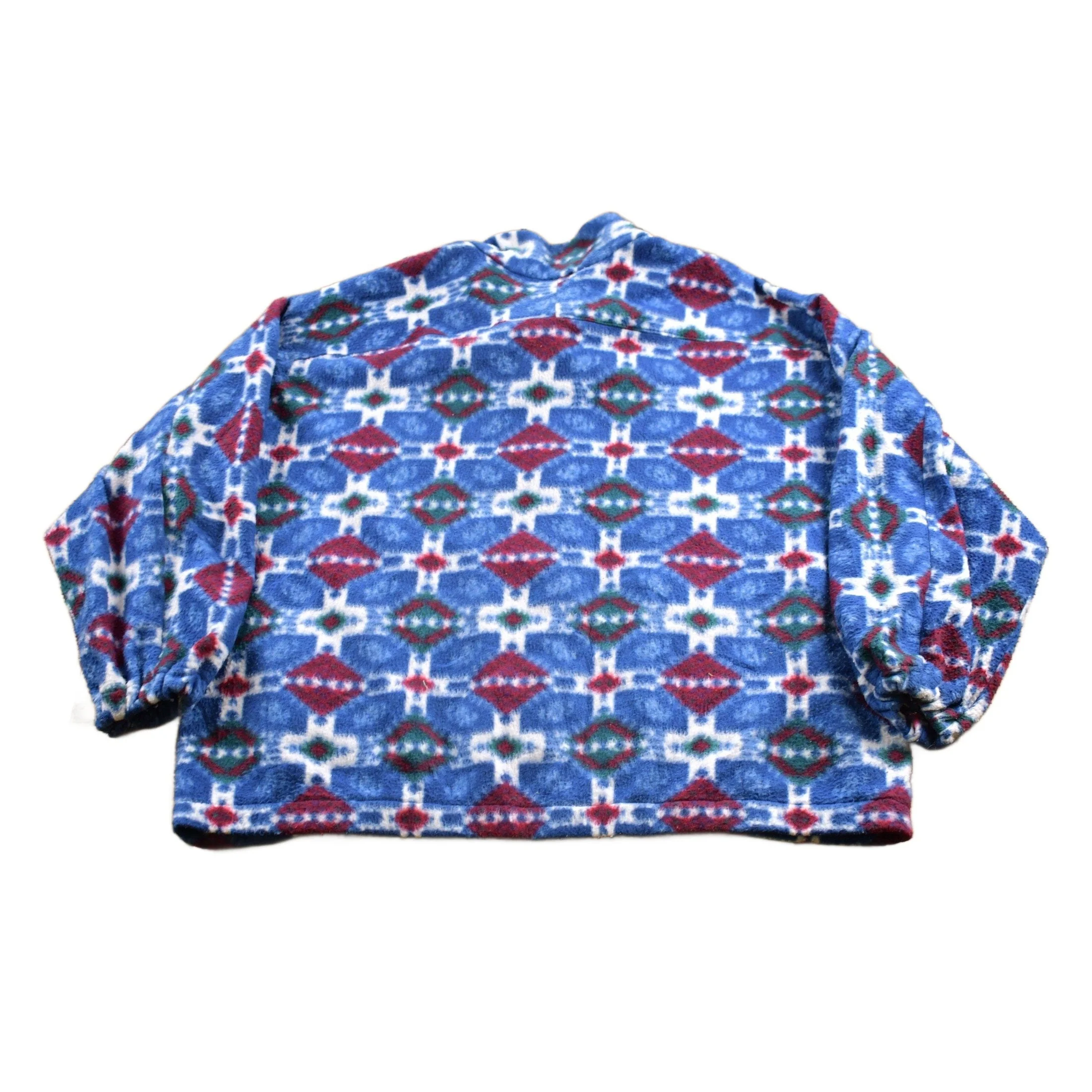 Vintage 1990s Abstract Design Full Zip Fleece Sweater Sportswear Men's 2XL - Image 2