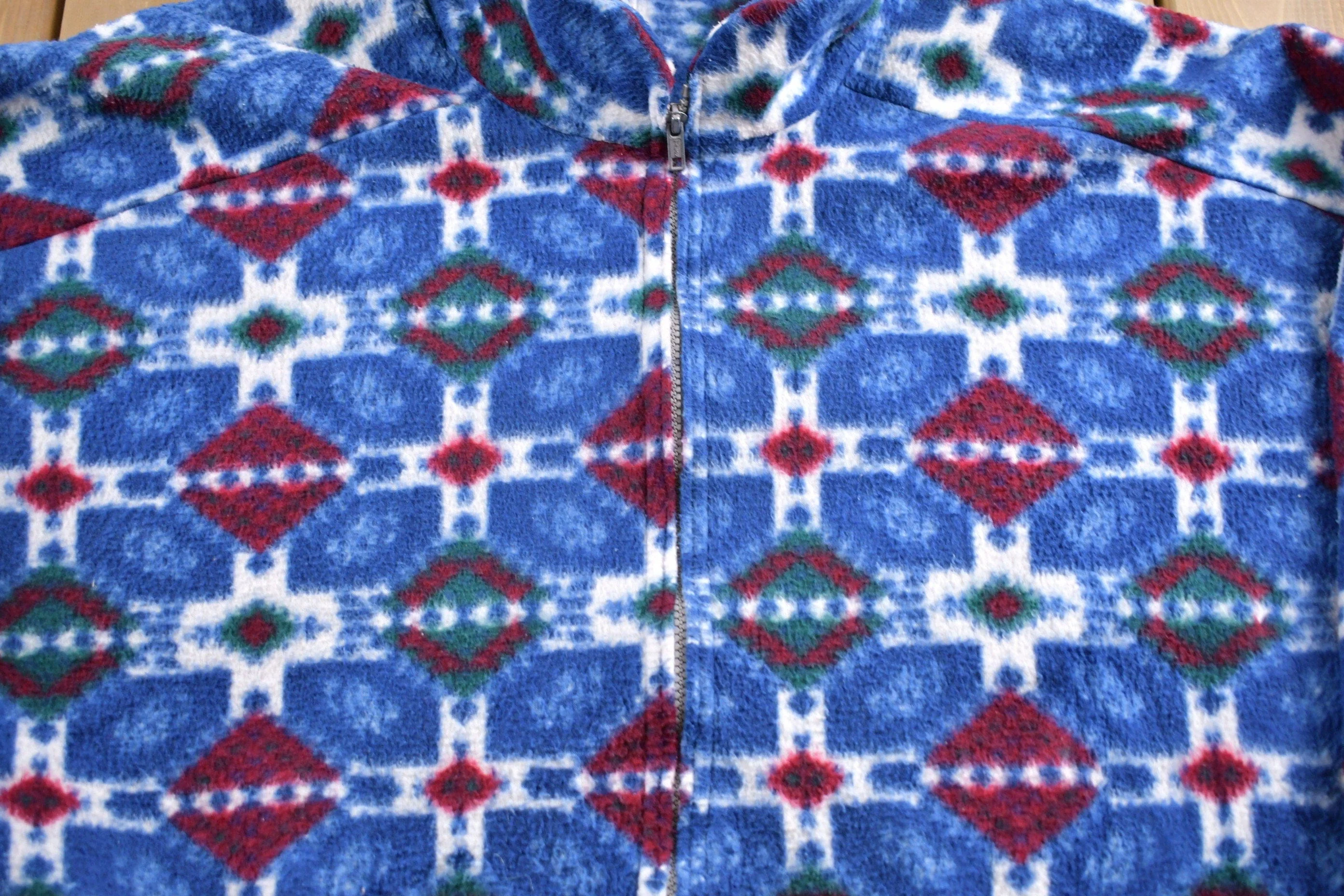 Vintage 1990s Abstract Design Full Zip Fleece Sweater Sportswear Men's 2XL - Image 3
