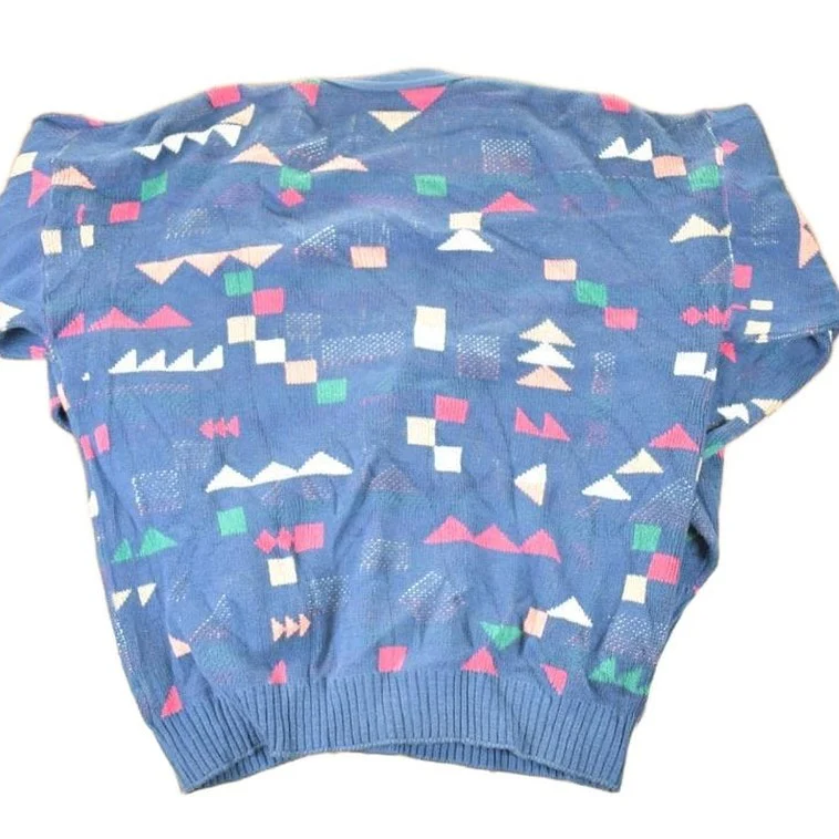 Vintage 1990s Abstract Knit Cardigan Sweater Men's XL - Image 2