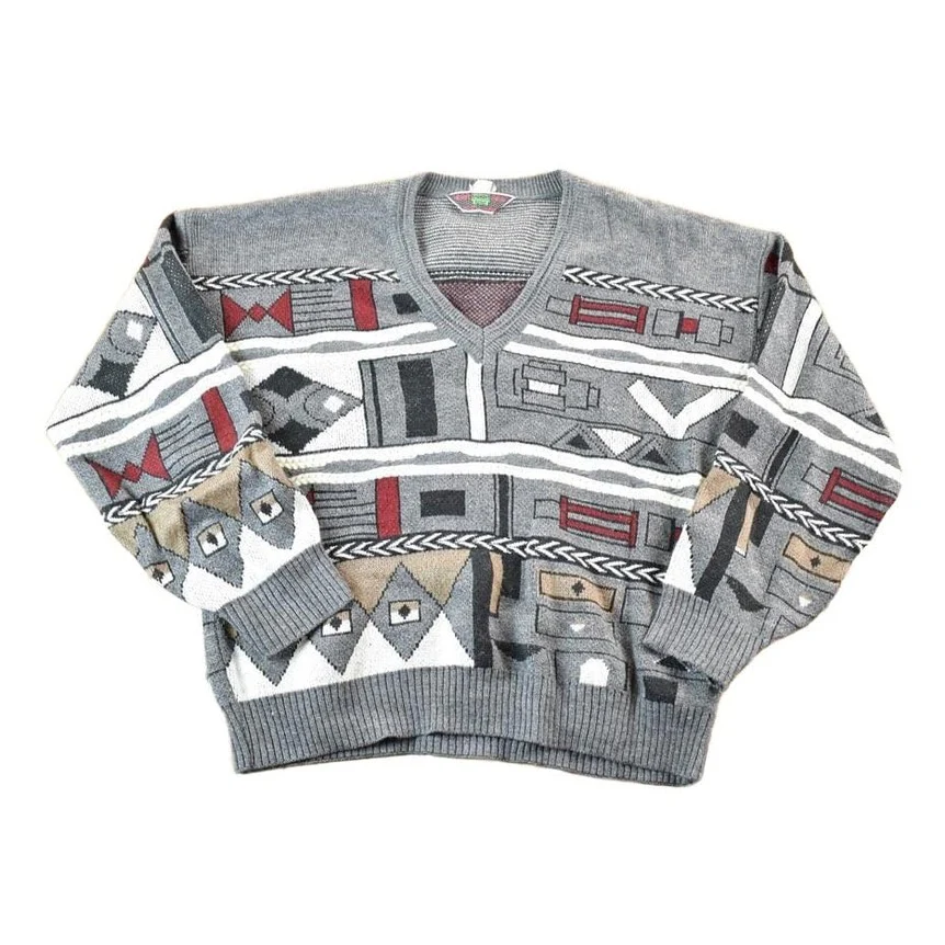Vintage 1990s Abstract Knit Crewneck Sweater Mens XL