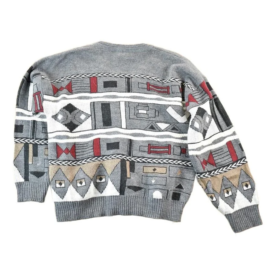 Vintage 1990s Abstract Knit Crewneck Sweater Mens XL - Image 2
