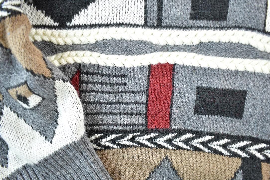Vintage 1990s Abstract Knit Crewneck Sweater Mens XL - Image 4