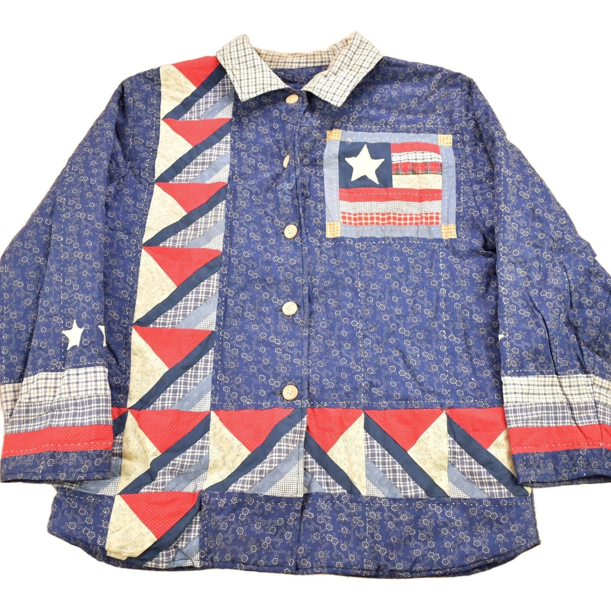 Vintage 1990s Abstract Patchwork Button Up Shirt Men's Small