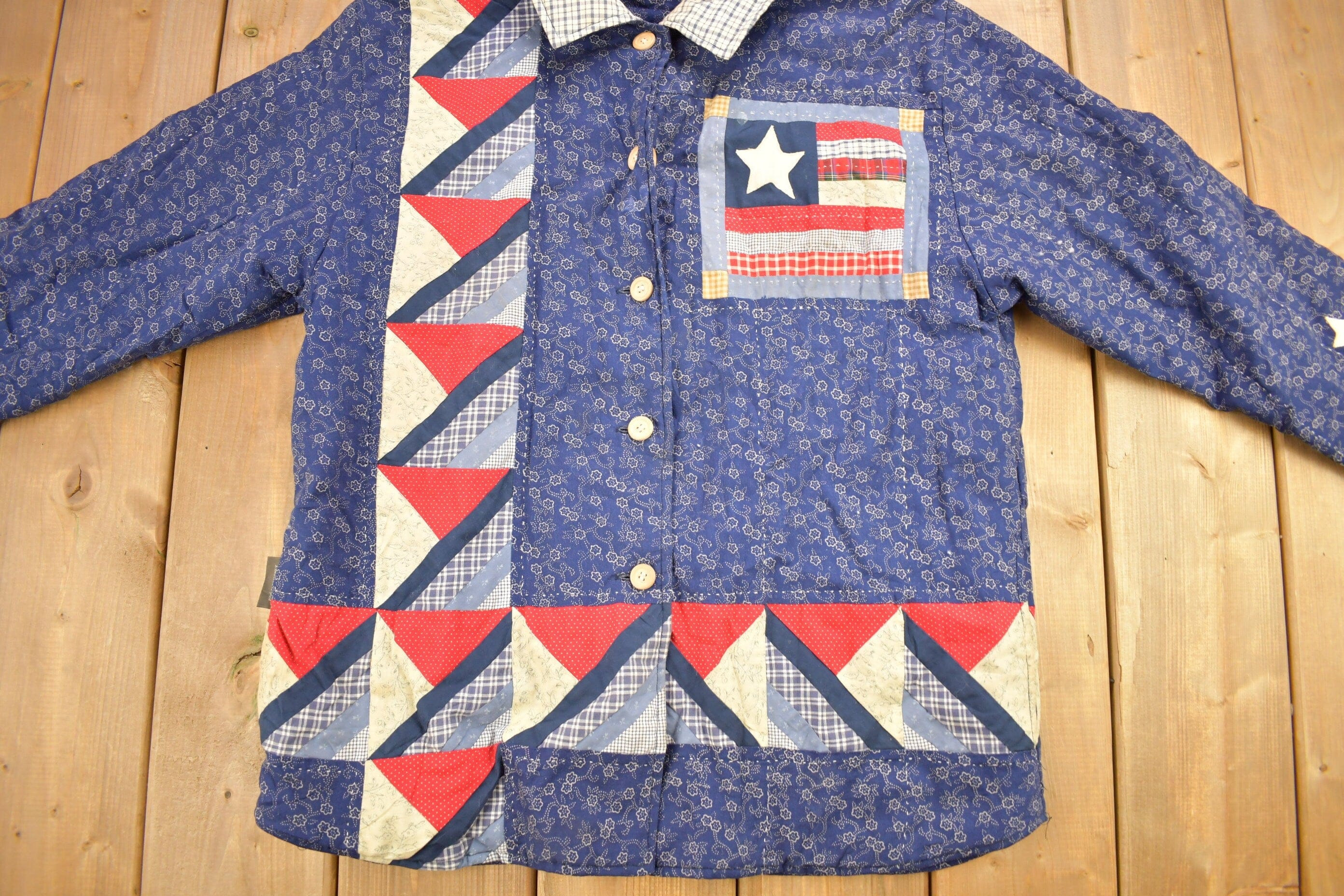 Vintage 1990s Abstract Patchwork Button Up Shirt Men's Small - Image 3