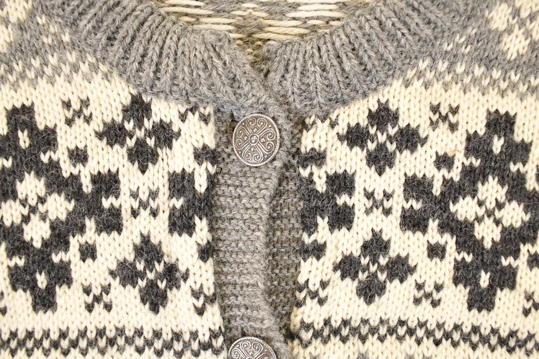 Vintage 1990's Abstract Snowflake Wool Knit Cardigan Sweater Men's S - Image 4
