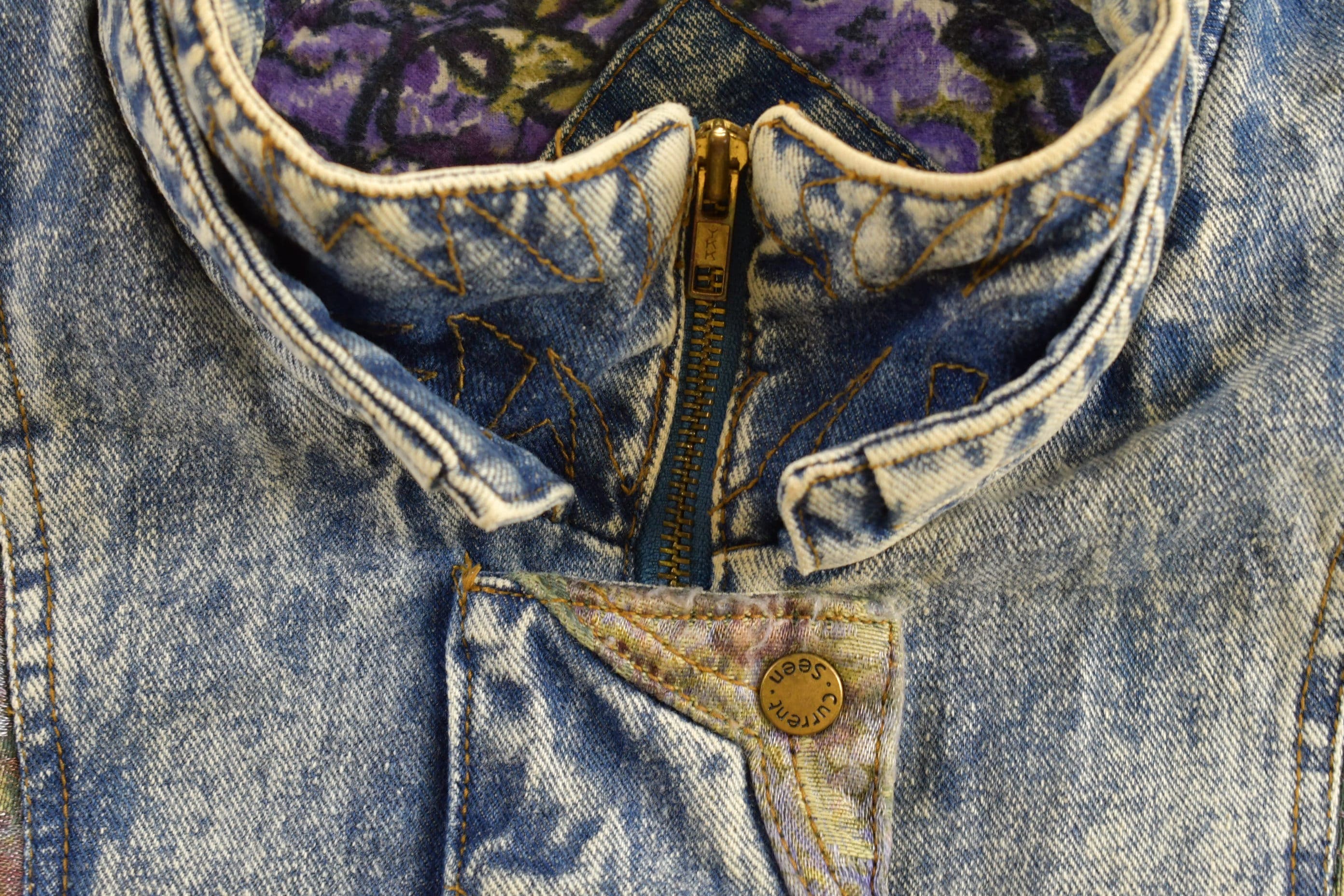 Vintage 1990s Acid Wash Denim Jean Jacket Vest Men's Medium - Image 4