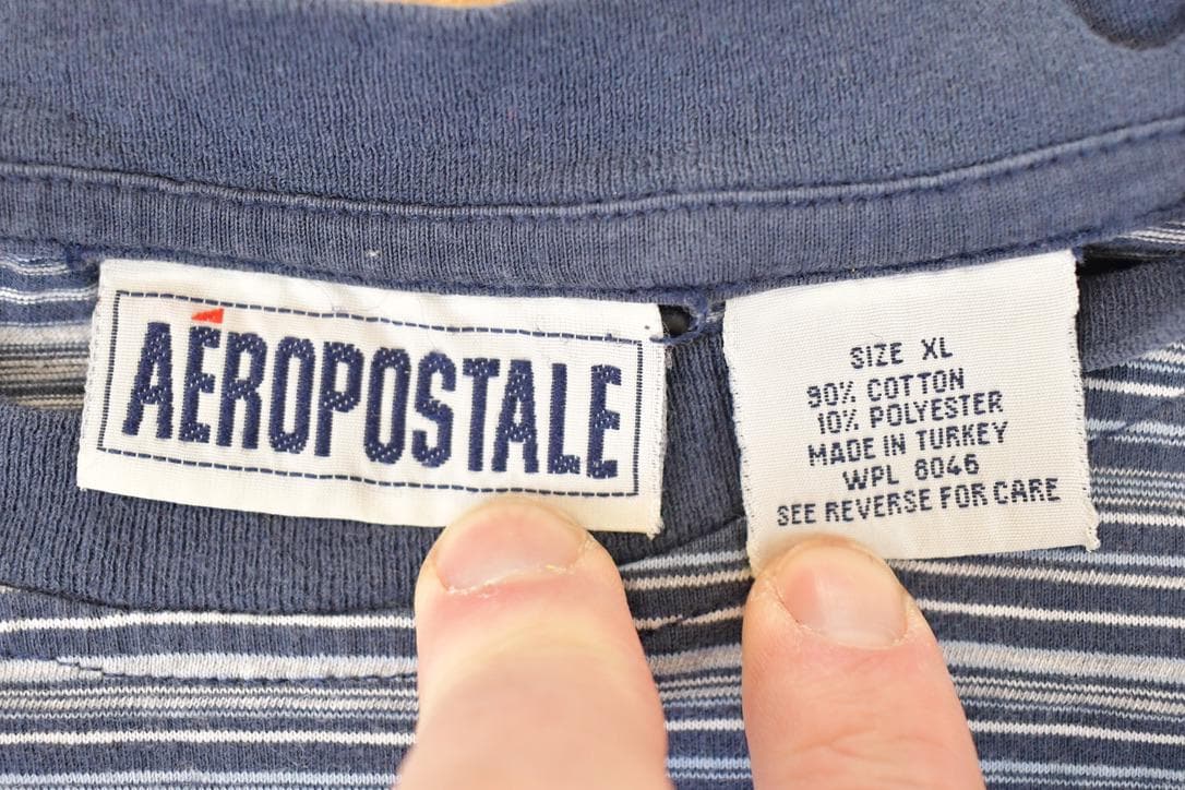 Vintage 1990s Aeropostale Skateboarding Striped Grunge T-Shirt Men's L - Image 4