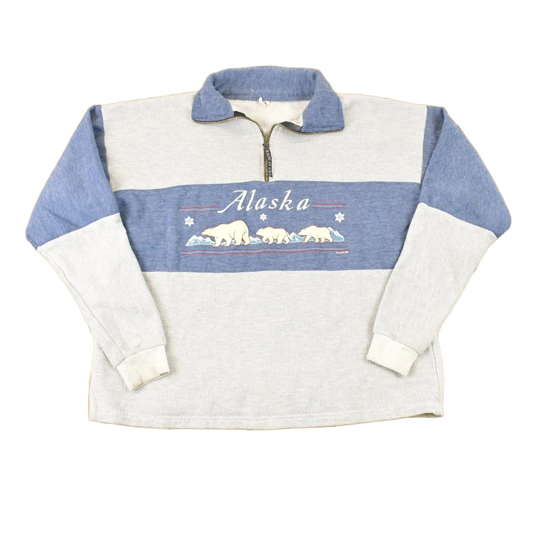 Vintage 1990s Alaska Polar Bear Quarter Zip Graphic Print Sweatshirt Mens L