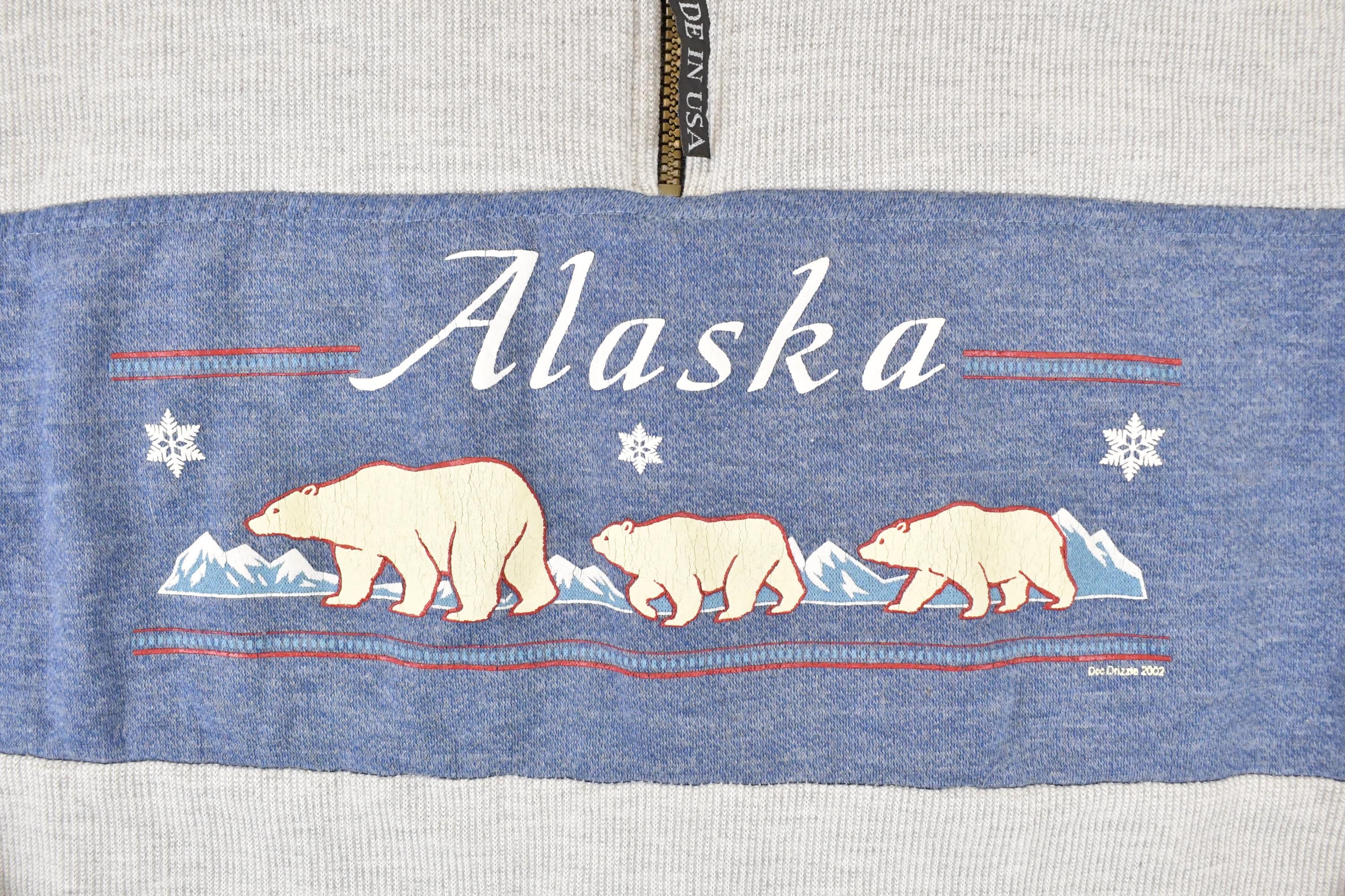 Vintage 1990s Alaska Polar Bear Quarter Zip Graphic Print Sweatshirt Mens L - Image 3