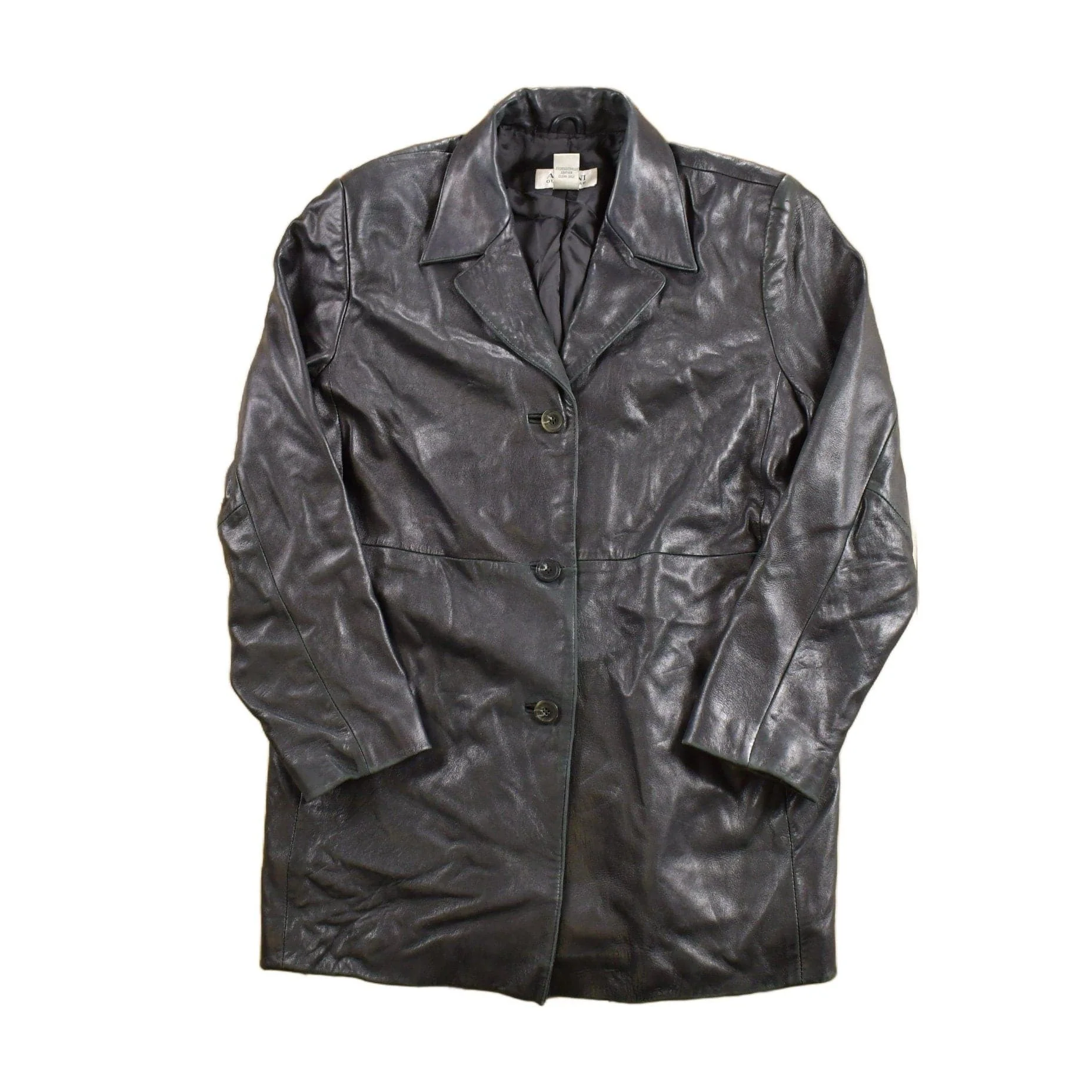 Vintage 1990s Alfani Full Length Black Leather Trench Coat Men's Large