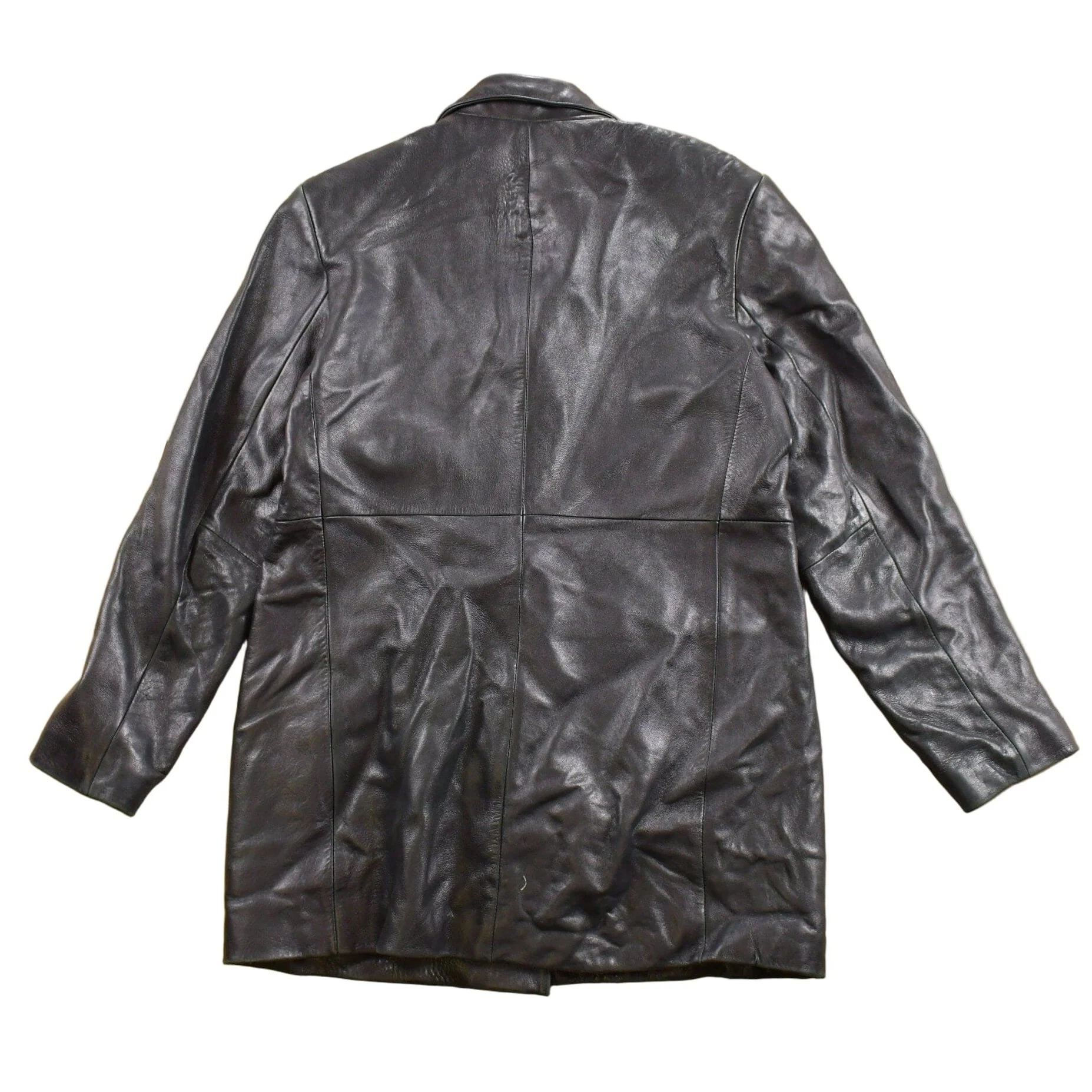 Vintage 1990s Alfani Full Length Black Leather Trench Coat Men's Large - Image 2