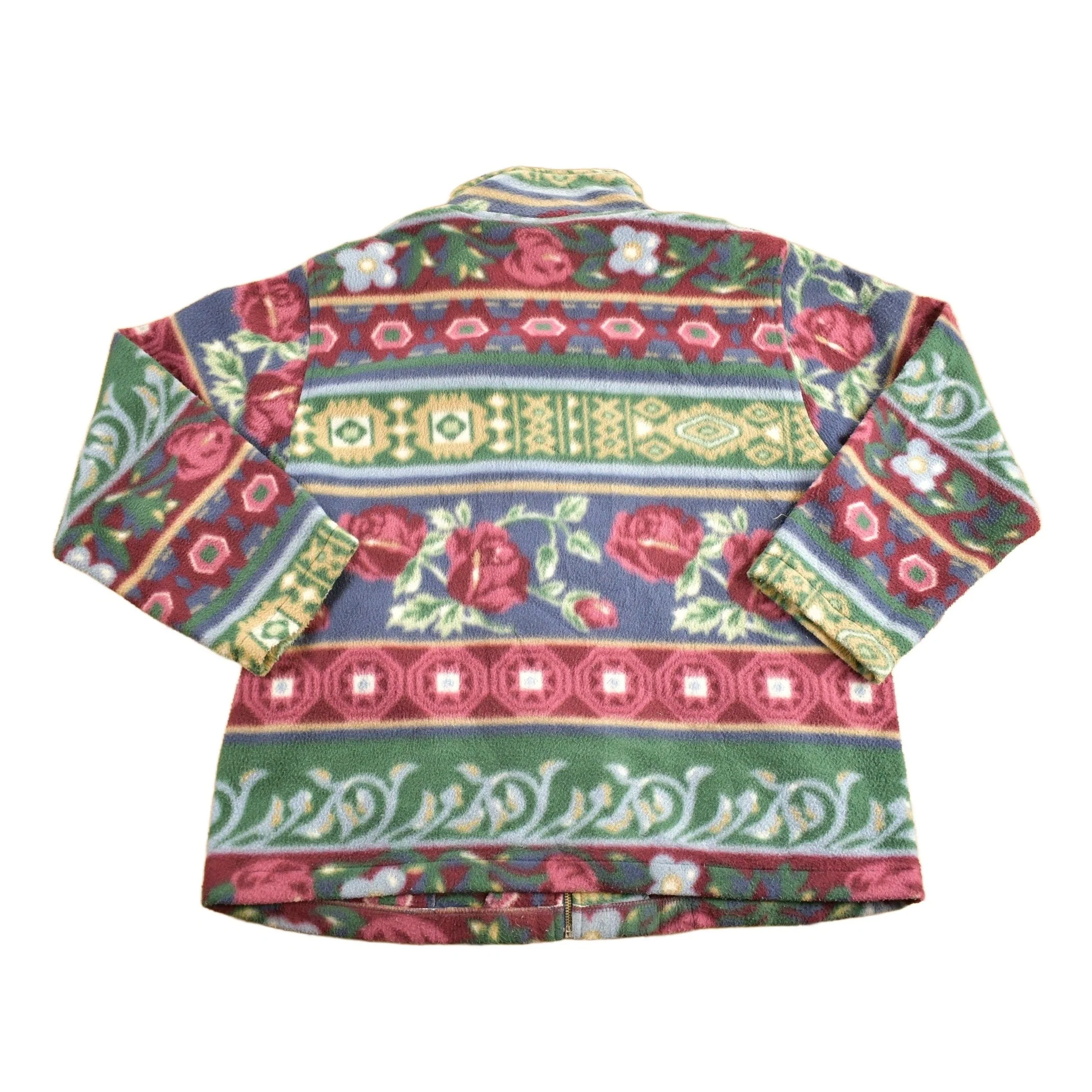 Vintage 1990s Alfred Dunner Abstract Floral Pattern Graphic Fleece Zip Up Sweater Men's Medium - Image 2
