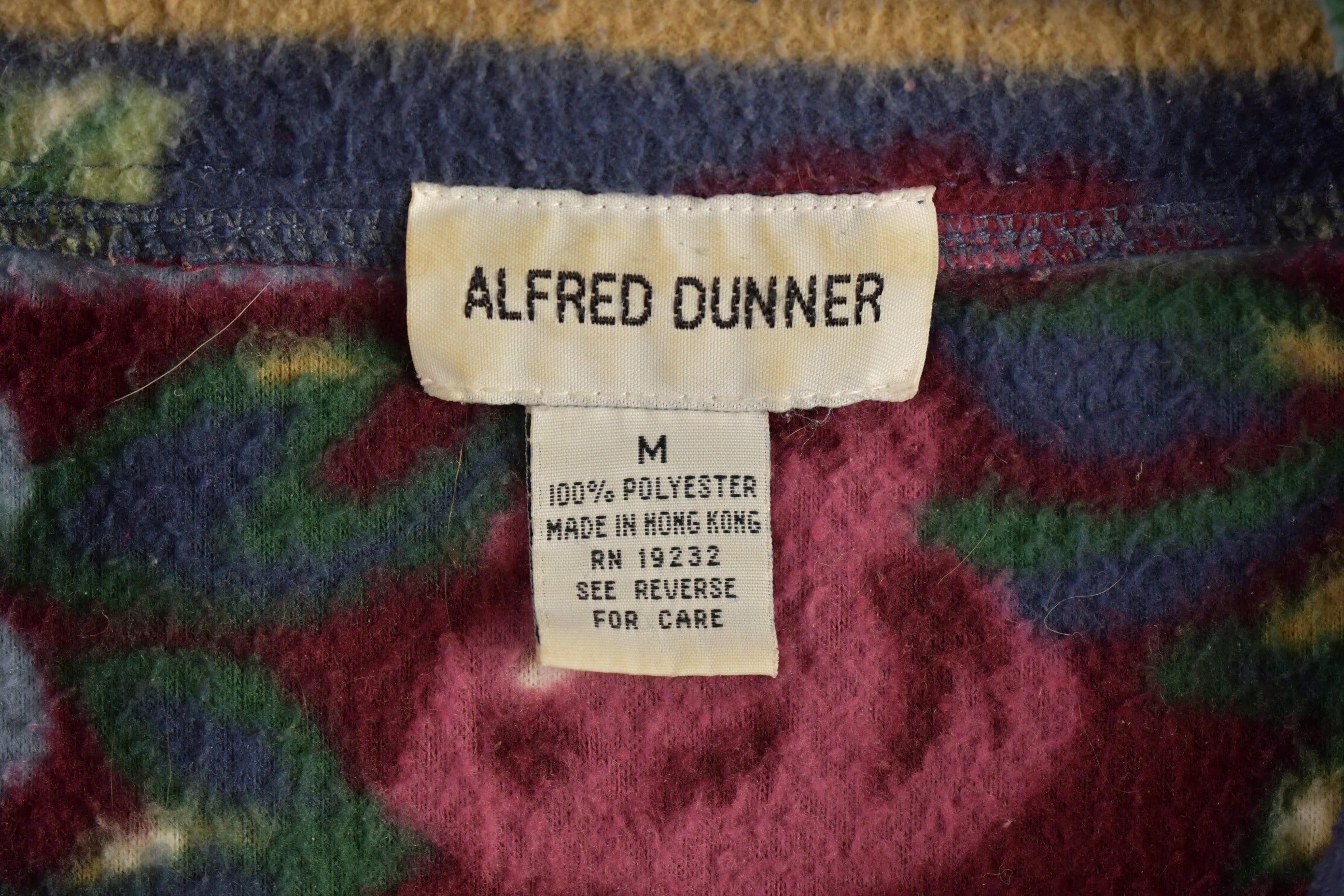 Vintage 1990s Alfred Dunner Abstract Floral Pattern Graphic Fleece Zip Up Sweater Men's Medium - Image 6