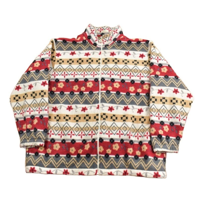 Vintage 1990s Alfred Dunner Abstract Pattern Graphic Fleece Zip Up Sweater Men's XL