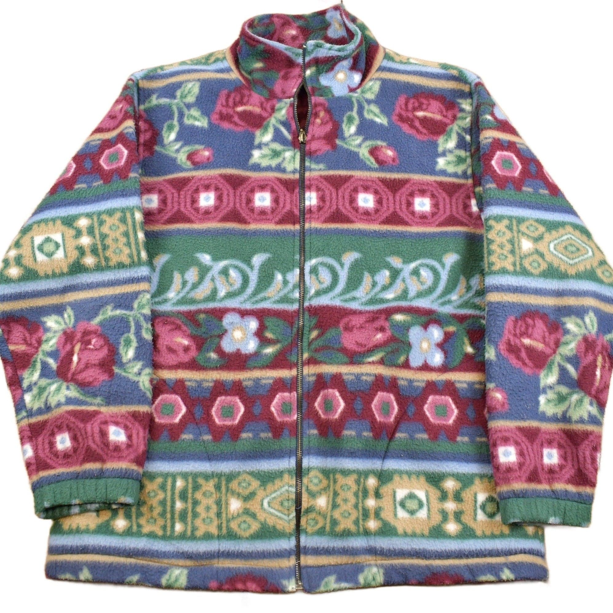 Vintage 1990s Alfred Dunner Abstract Pattern Graphic Fleece Zip Up Sweater Men's Small