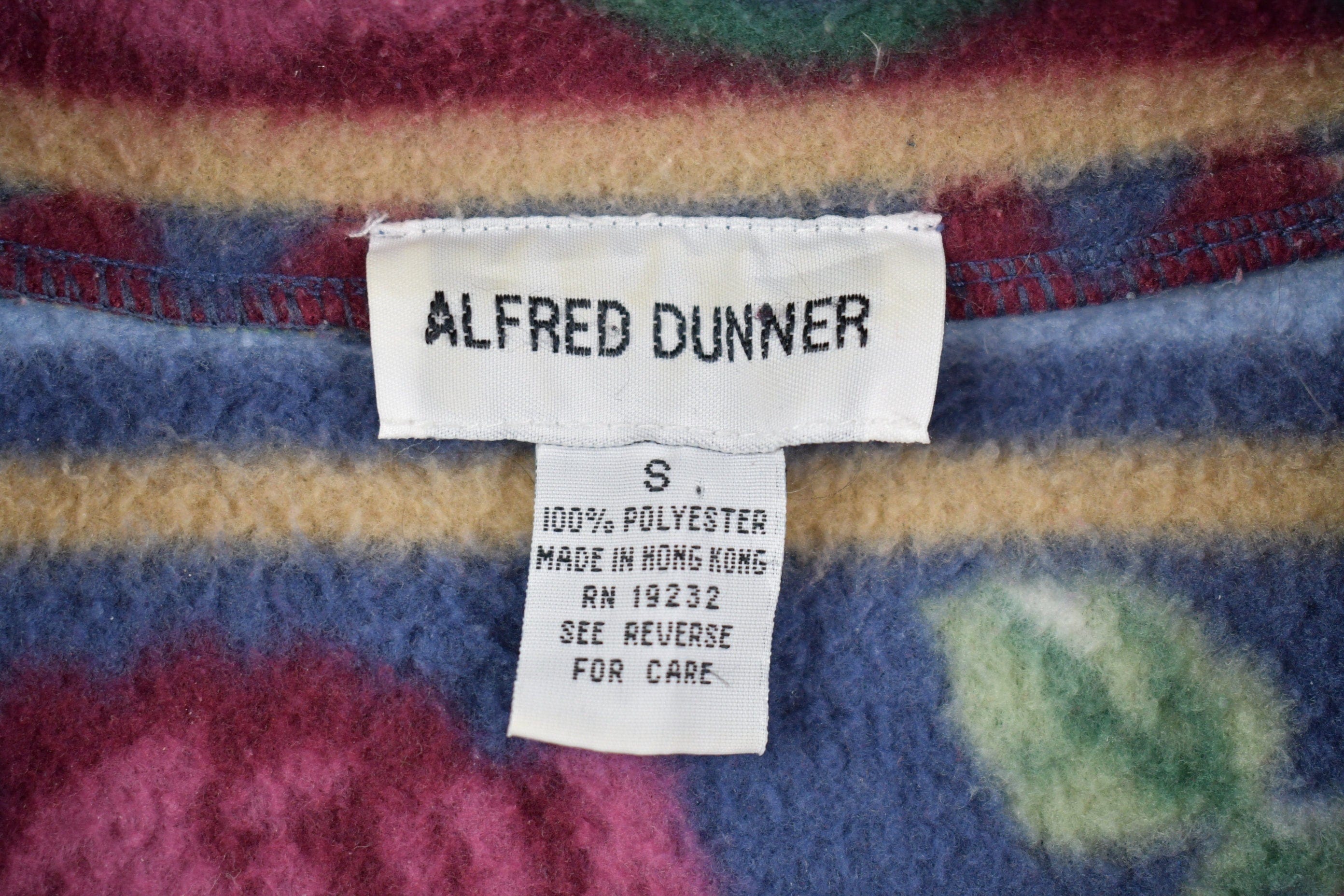 Vintage 1990s Alfred Dunner Abstract Pattern Graphic Fleece Zip Up Sweater Men's Small - Image 4