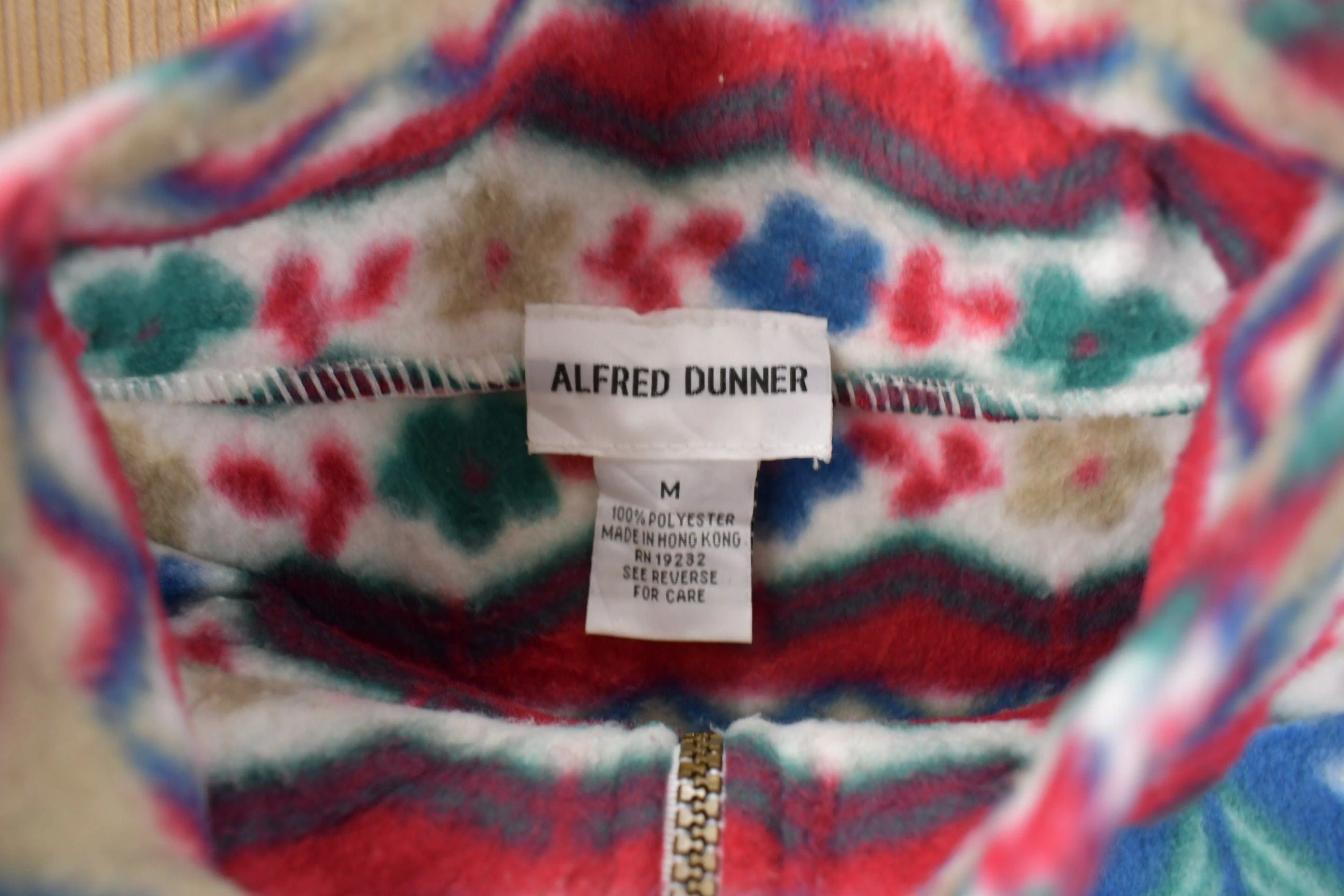 Vintage 1990s Alfred Dunner All Over Print Zip Up Fleece Sweater Size Woman's Medium - Image 4