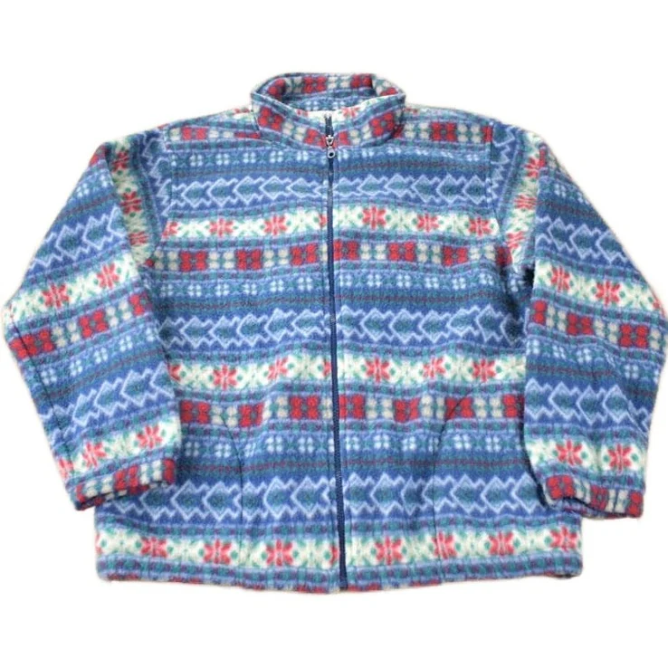 Vintage 1990s Alfred Dunner All Over Print Zip Up Fleece Sweater Size Woman's PS