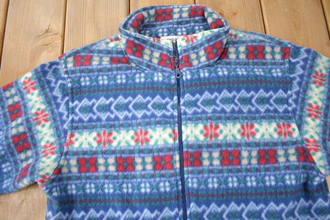 Vintage 1990s Alfred Dunner All Over Print Zip Up Fleece Sweater Size Woman's PS - Image 3