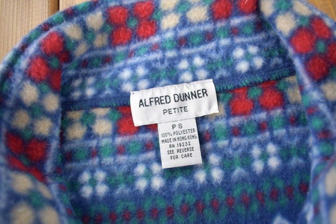 Vintage 1990s Alfred Dunner All Over Print Zip Up Fleece Sweater Size Woman's PS - Image 4