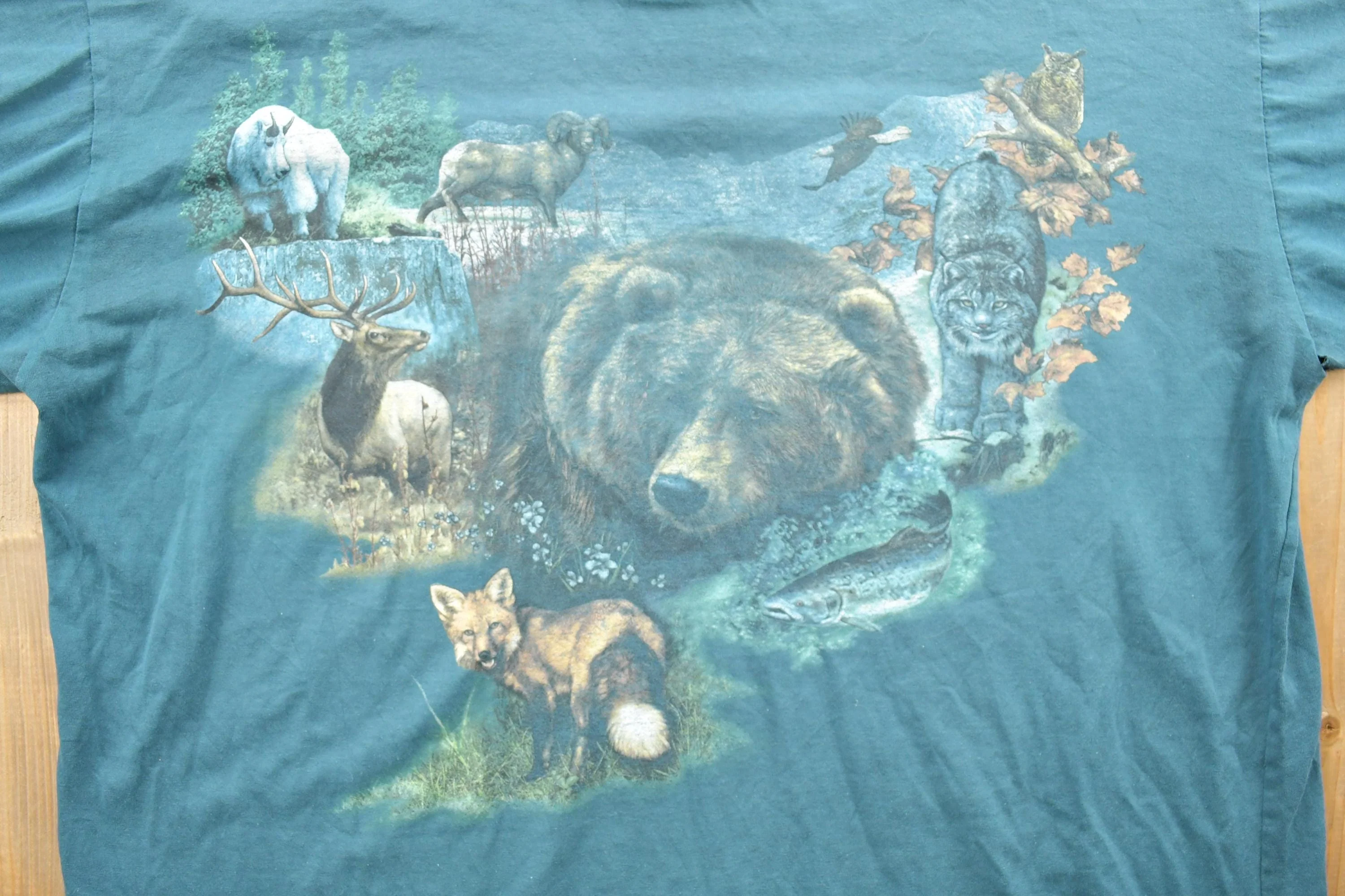 Vintage 1990s Algonquin Fox And Bear Theme Graphic T-Shirt Men's XL - Image 4
