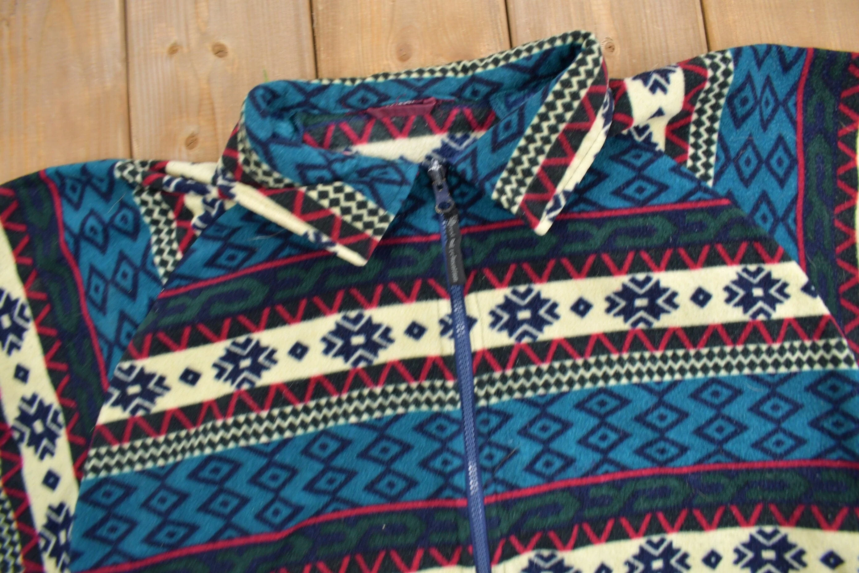 Vintage 1990s All Over Aztec Pattern Fleece Sweater Men's XL - Image 4