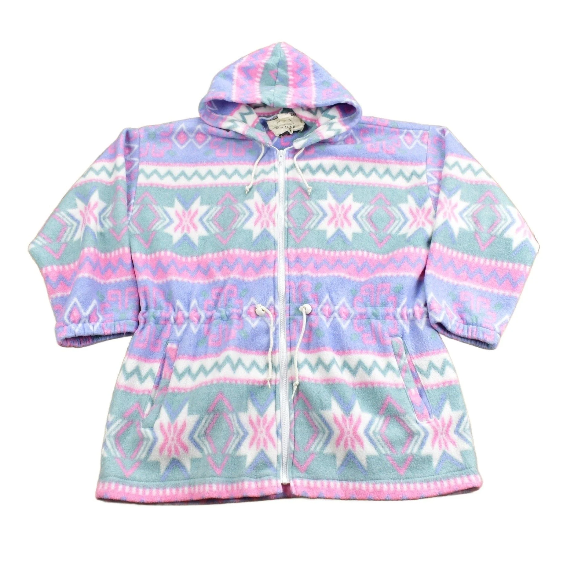 Vintage 1990s All Over Pattern Hooded Fleece Sweater Women's L